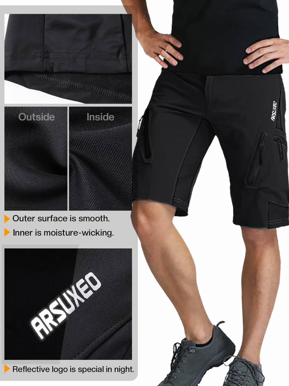 ARSUXEO Pantalones Cortos de Ciclismo para Hombre Pantalones Cortos MTB de Ajuste Holgado Parte Inferior para Deportes al Aire Libre Repelente al Agua con 7 Bolsillos 1202