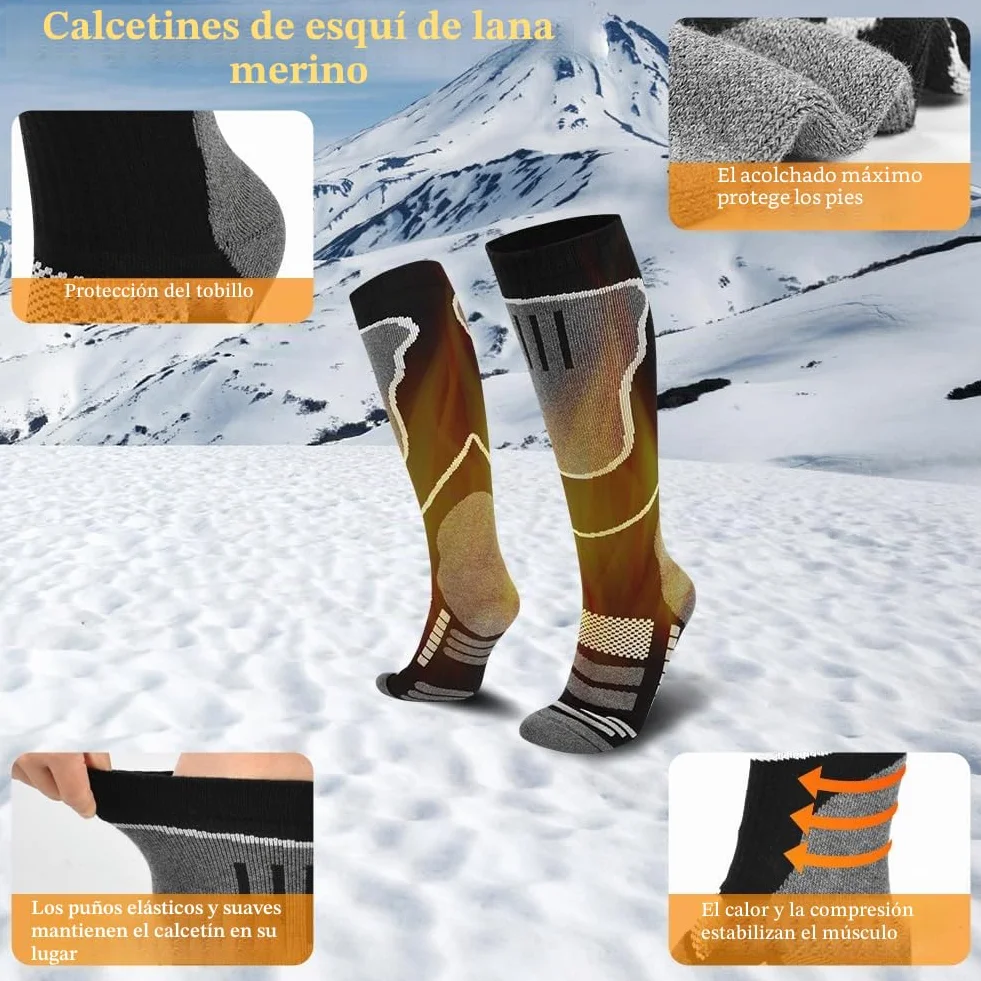 flintronic 2 Pares Calcetines Esqui, Calcetines Altos De Compresión, Snowboard Calcetine Termicos Frio Extremo Gruesos, Hasta La Rodilla, Para Hombre, Mujeres Y Jóvenes