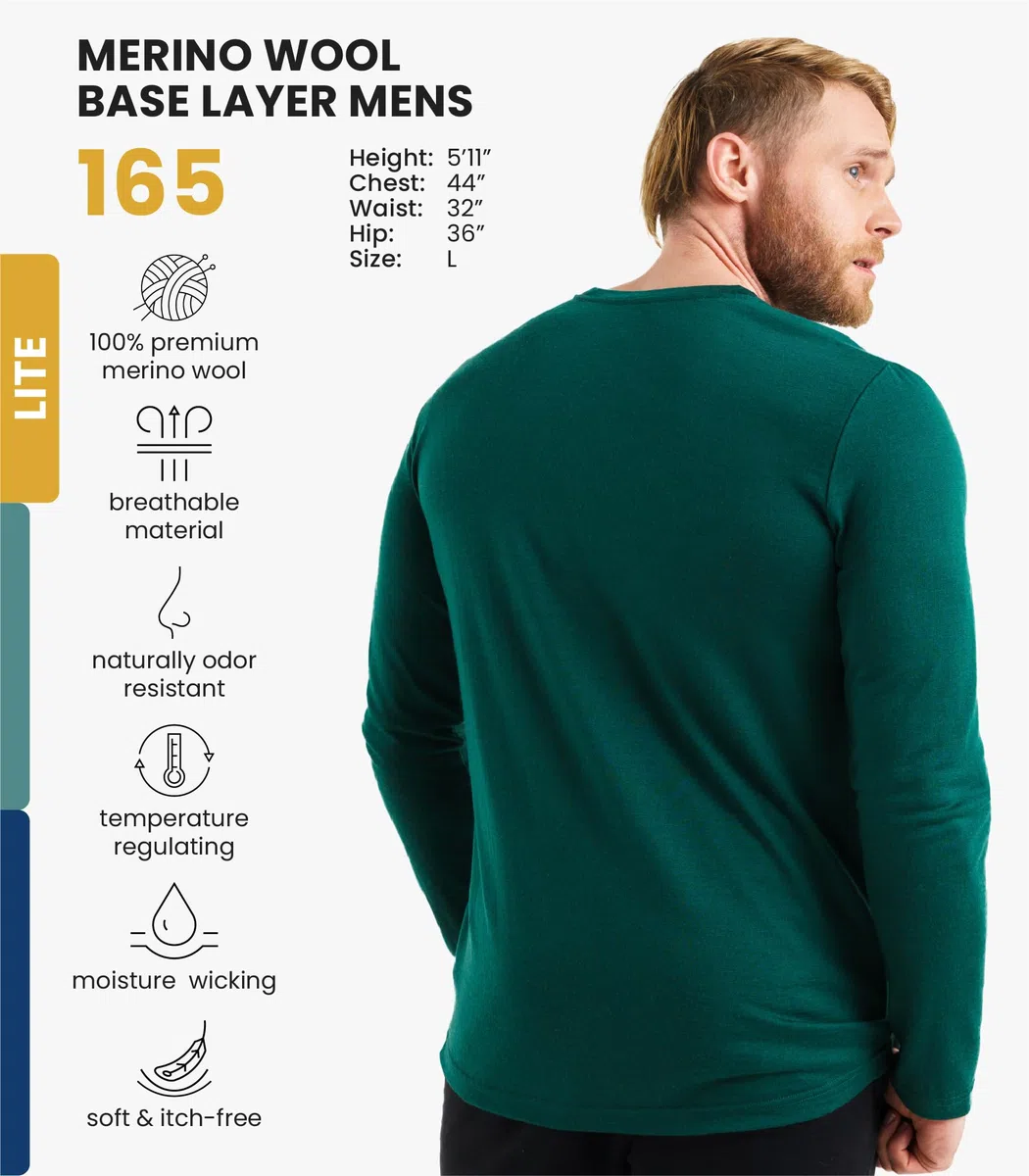 Merino.tech Camiseta Termica Lana Merino Hombre - Ropa Térmica 100% Lana (Small, 165 Forest Green)