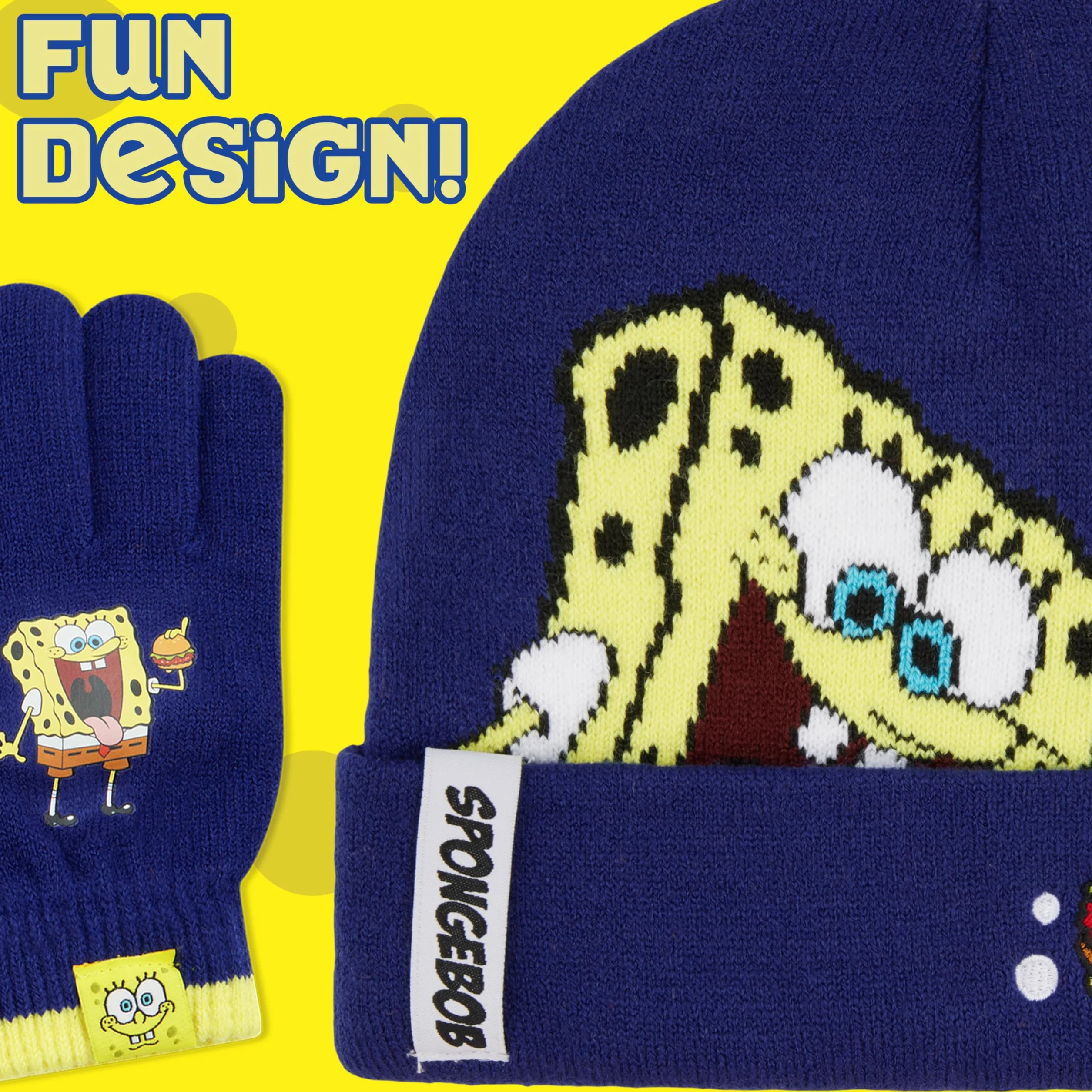 SPONGEBOB SQUAREPANTS Conjunto de Gorro y Guantes para Niños - Regalo Niño
