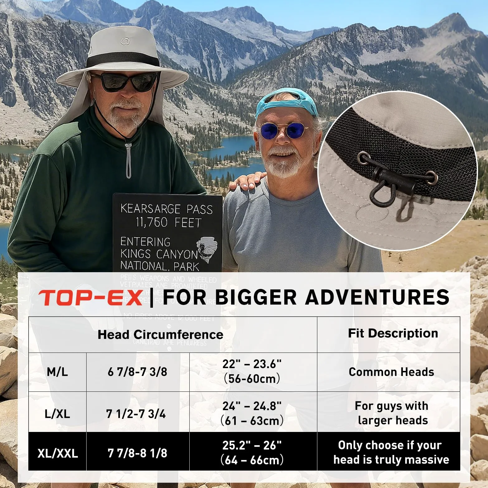 TOP-EX Sombrero de pesca extragrande XL XXL para hombre, con protección UV 50, impermeable, plegable, de malla, con solapa para el cuello, para pesca y senderismo