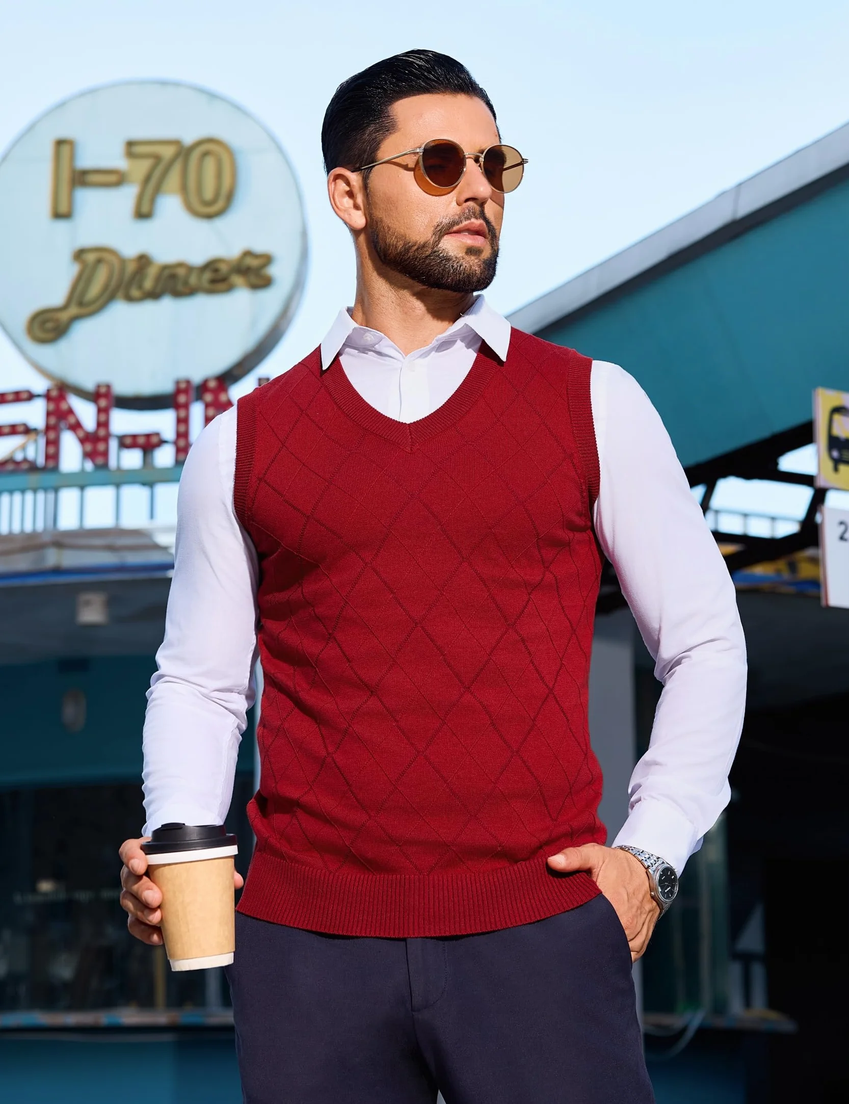Sykooria Jersey sin Mangas Hombre Invierno Chaleco Hombre Casual Algodon Suéter con Cuello en V Jerséis Esencial