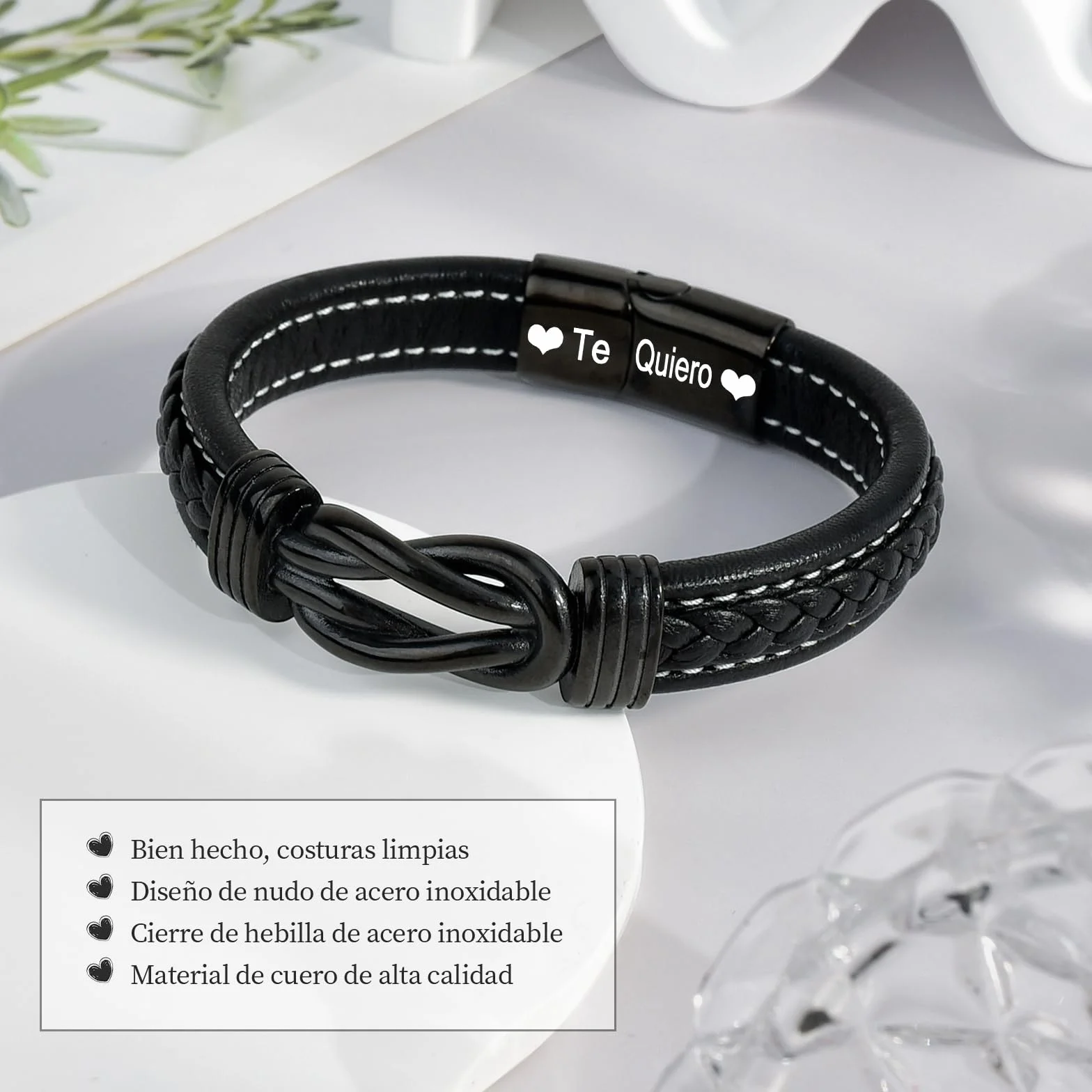 YELUWA Dia Del Padre Regalos, Pulsera Hombre, Regalos Para El Marido Los Hombres De Acero Inoxidable Pulsera De Cuero Trenzado Cumpleaños, Aniversario, Día De San Valentín, Regalo De Cumpleaños