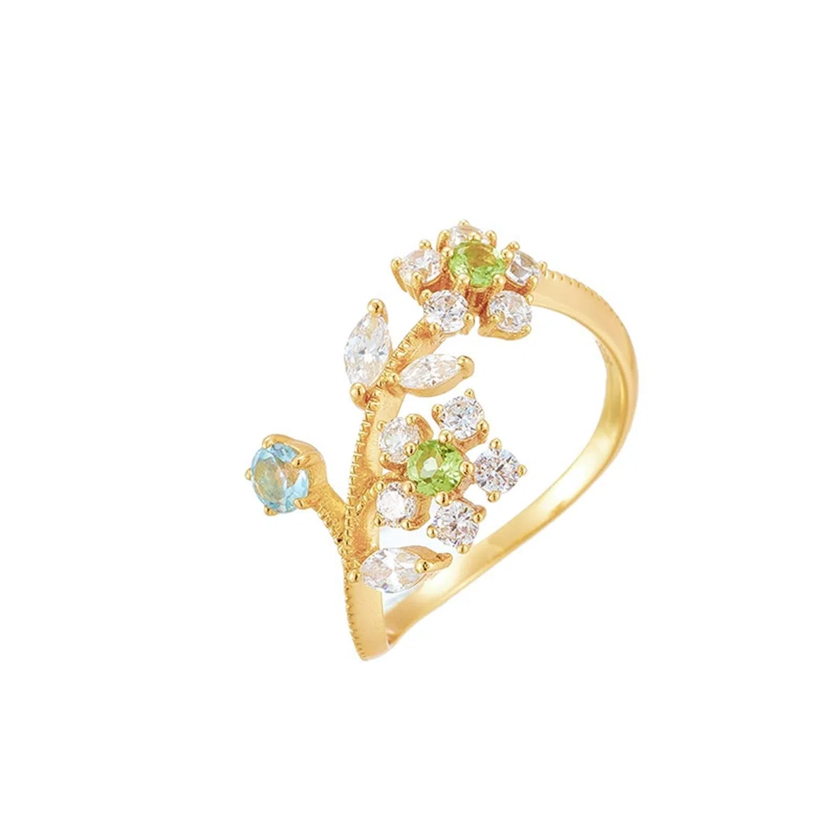Anillo de boda auténtico de 9 K/14 K/18 K oro amarillo con peridoto verde, hojas de flores