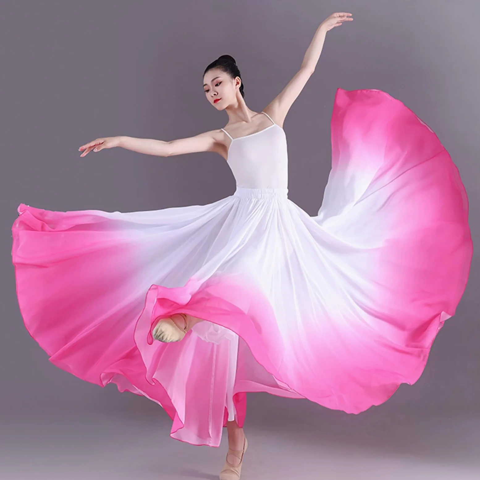 Falda Ballet Mujer Falda de Ballet elegante con gradiente for mujer, Ropa de baile larga fluida de gasa, traje de baile clásico de 360-720 grados, falda Maxi de actuación(Purple skirt,85cm (540 Degree