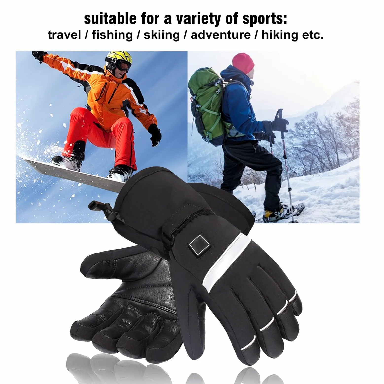 Guantes térmicos para hombre, impermeables, resistentes al viento, funcionan con pilas, diseño de pantalla táctil para actividades de esquí y ciclismo al aire libre en invierno