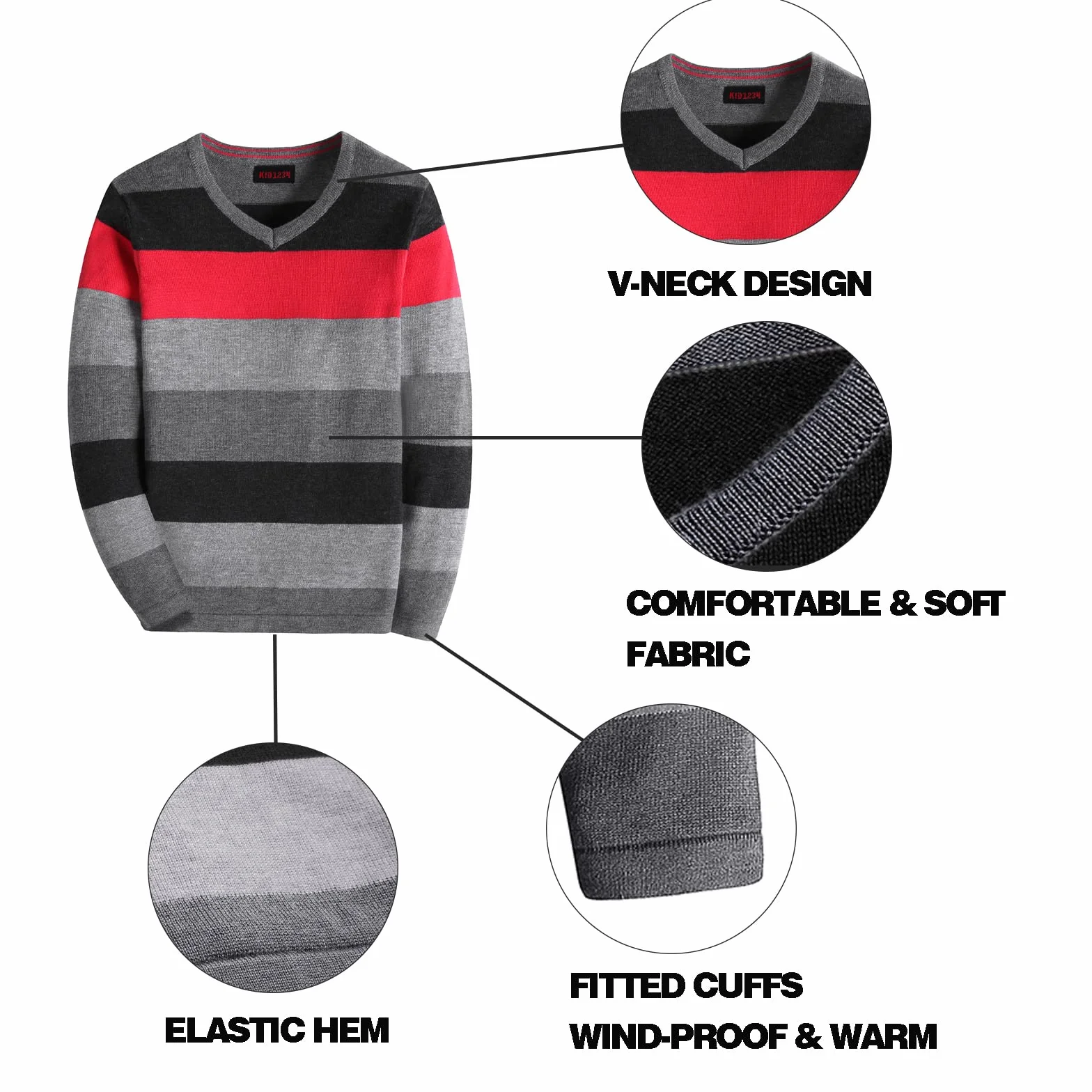 Suéter de punto para niños, sudadera de Navidad, suéter a rayas, manga larga, ropa cálida para otoño e invierno, 4-14 años