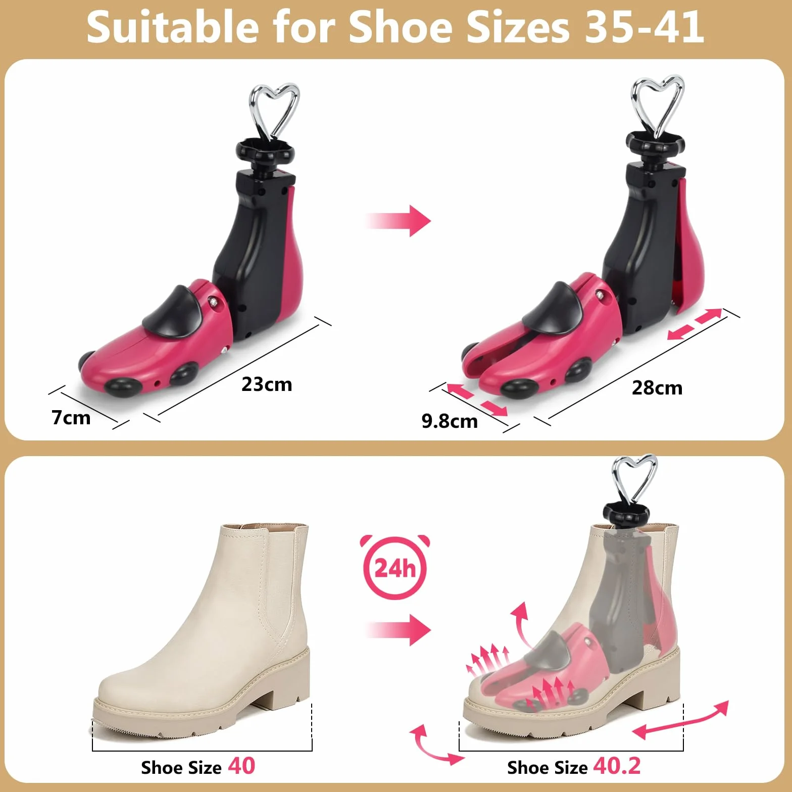 Hormas para Zapatos Hombre Mujer, Ensanchador de Zapatos con Calzador, Profesional Ensanchador de Botas, Estirador de Zapatos Ajustable Anchura y Longitud