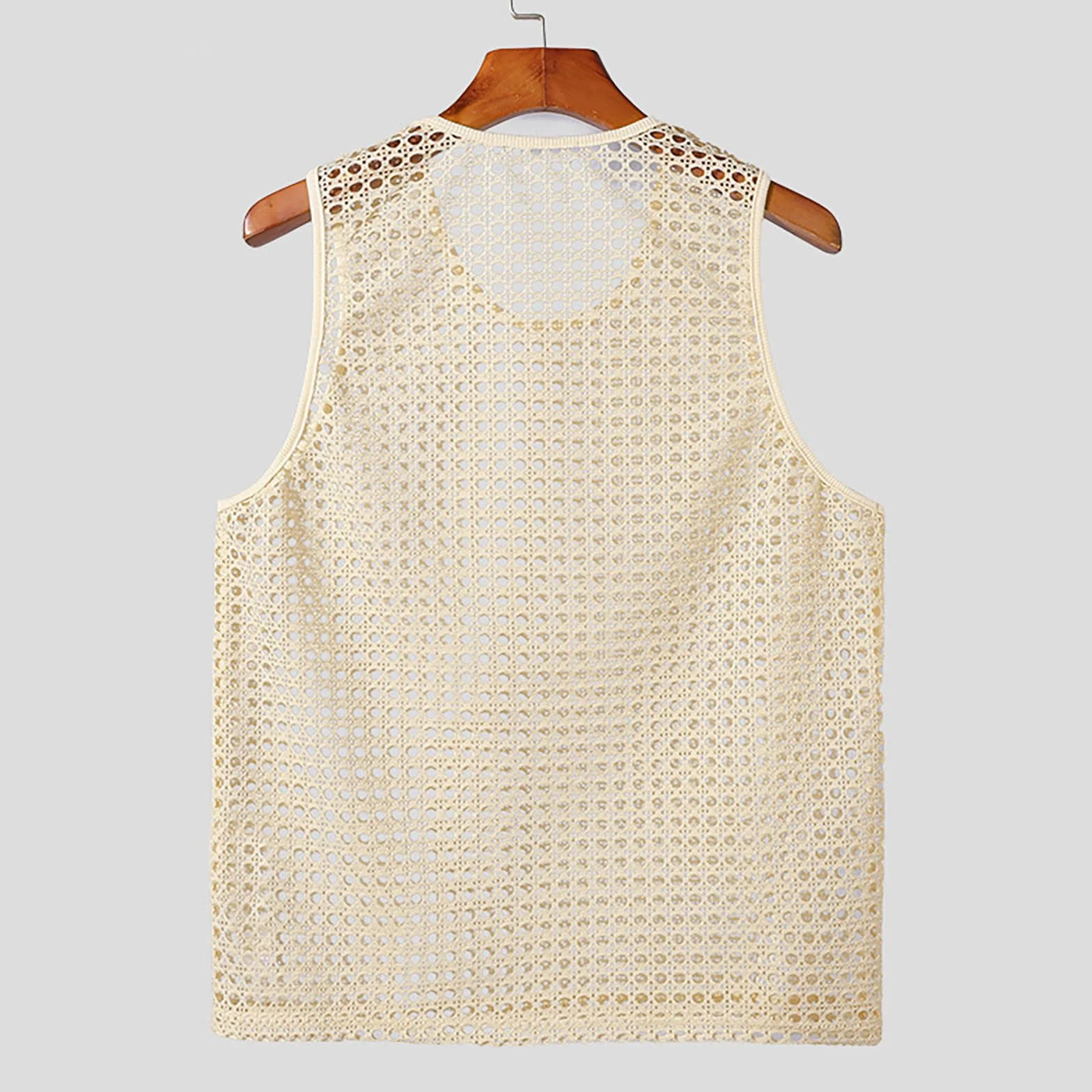 Generisch Hombres Crochet Tank Tops Hueco Transparente Chaleco de Punto Cuello Redondo Verano Camisetas de Punto