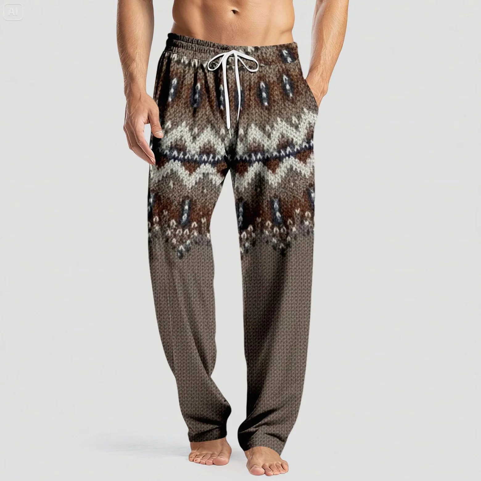 Generisch Pijama corto para hombre, pantalones de yoga, albornoz bordado para hombre (café, L)