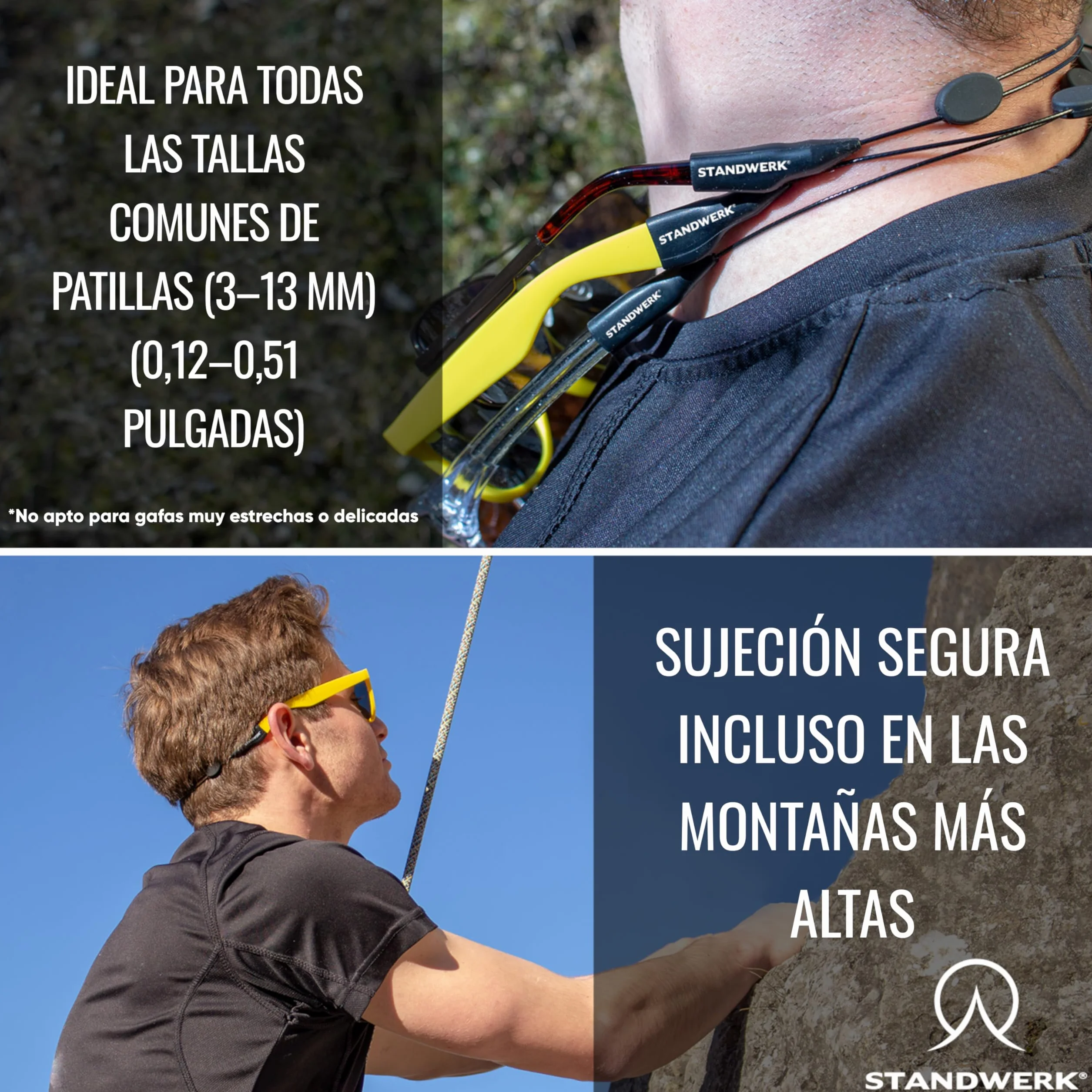 STANDWERK® Correa para gafas deportiva resistente al agua flexible para mujeres, niños, hombres