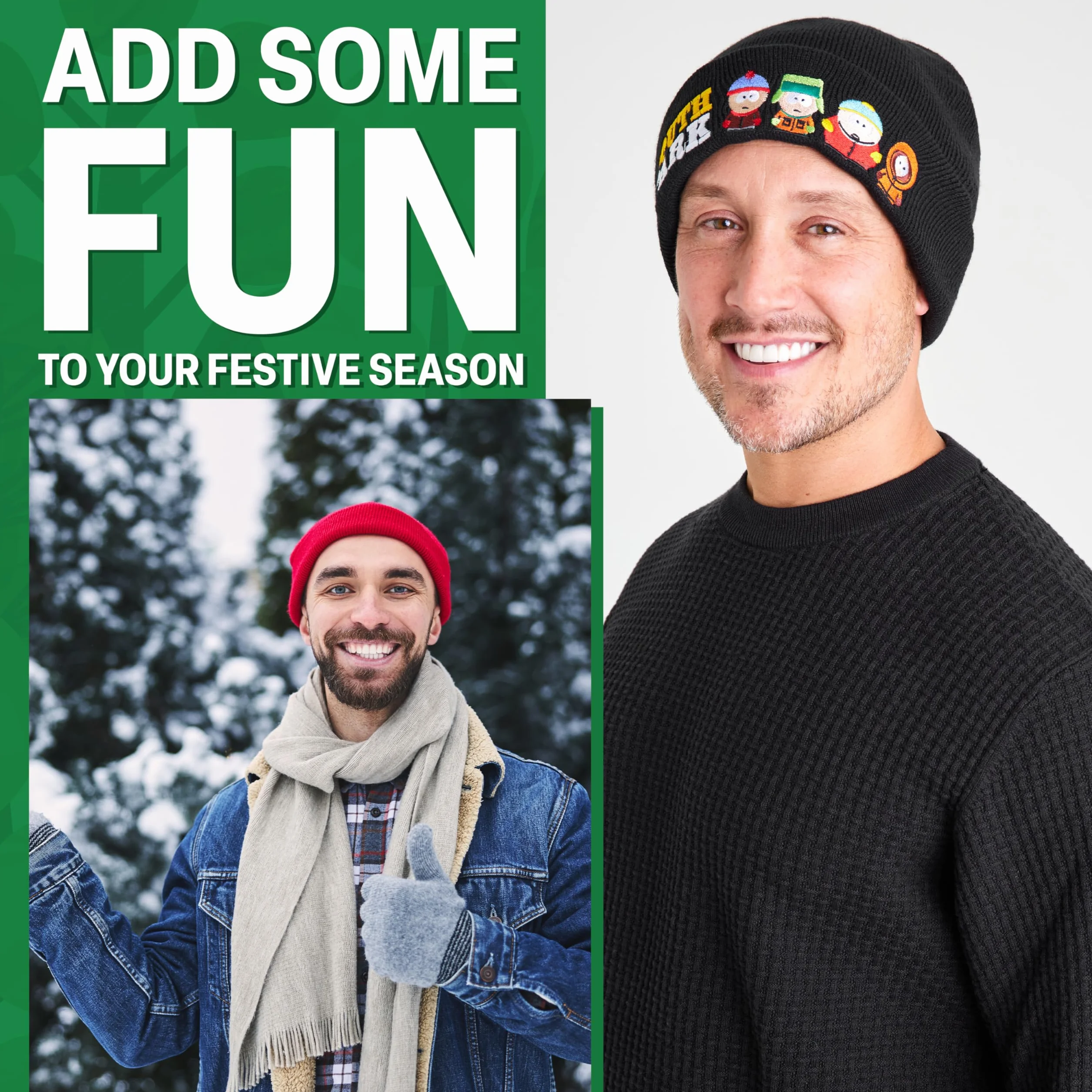 South Park Gorro Negro o Conjunto Bufanda Guantes y Gorro Adolescente, Accesorios de Invierno Cálidos para Días Fríos