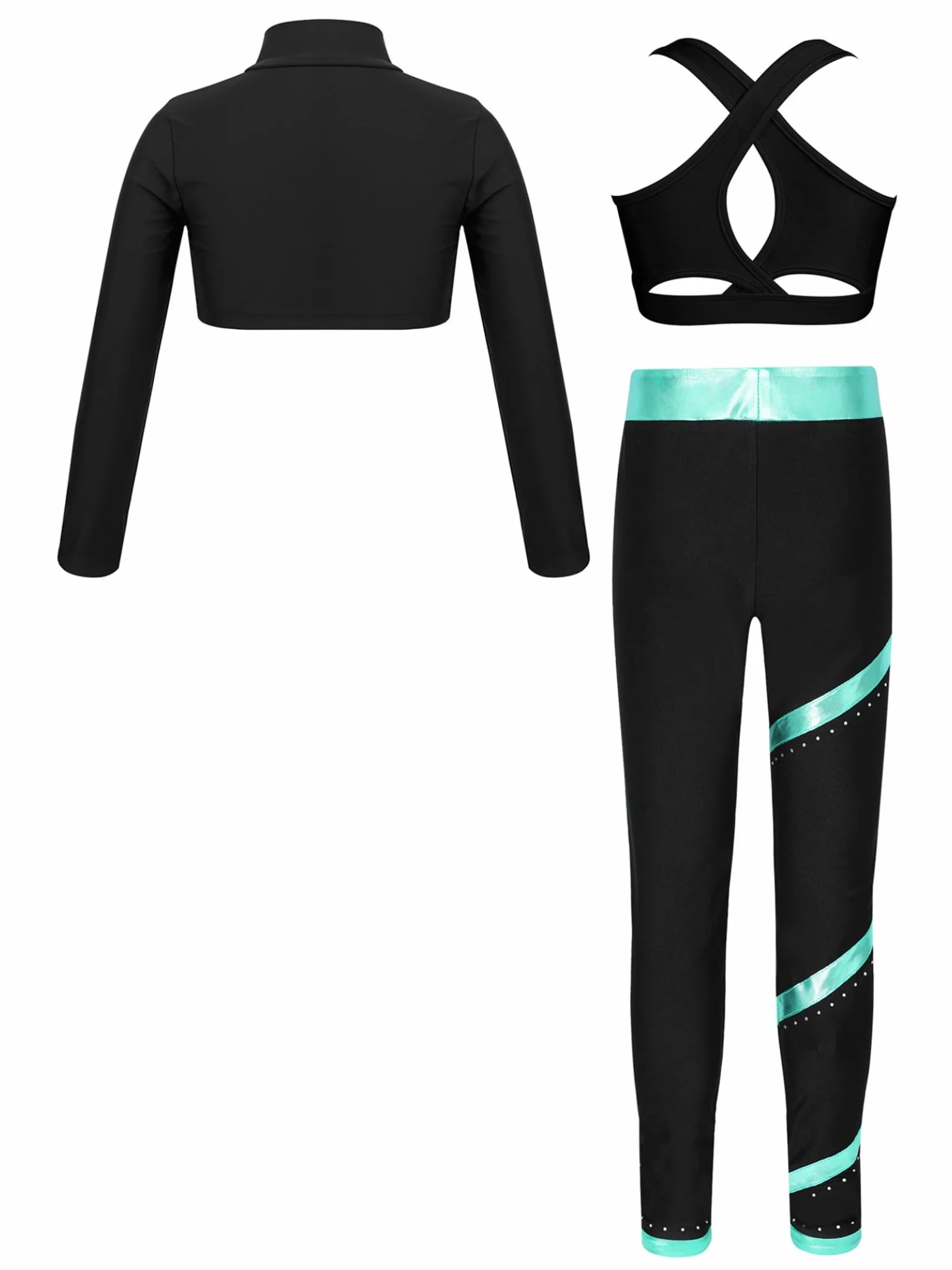 Hip Hop Street Dance Ropa Conjunto Niños Niñas Manga Larga Top Camiseta Sin Vientre Con Sujetador Deportivo Cruzado Rayas Pantalones Yoga Ropa Deportiva