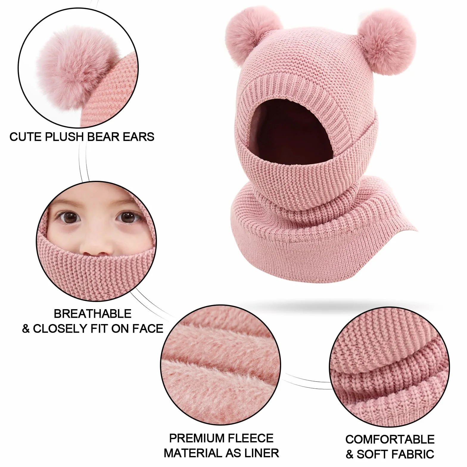TAGVO Pasamontañas Térmico Invierno Niño Cortaviento Forro Polar Gorro Cuello Balaclava Esquí 2-5 Años