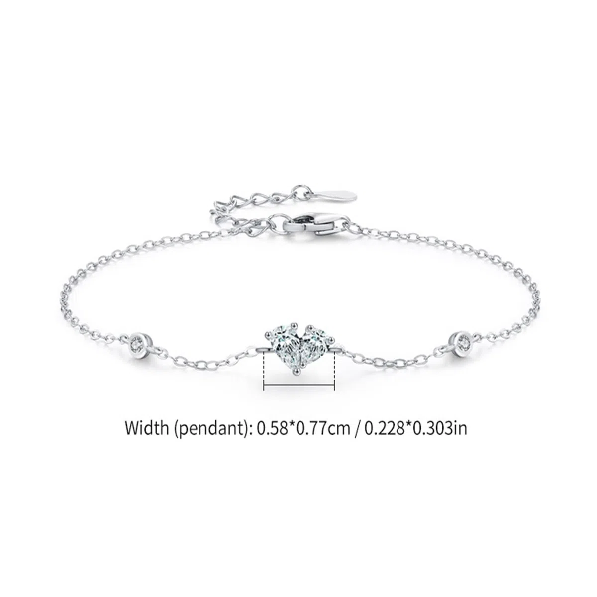 Pulsera Oro Blanco 9K / 14K / 18K Mujer, Corazón y Gota de Agua con Diamante Creado de 0,25 ct, Cadena Extensible 16 CM + 5 CM, Pulseras Mujer Ajustable Plata