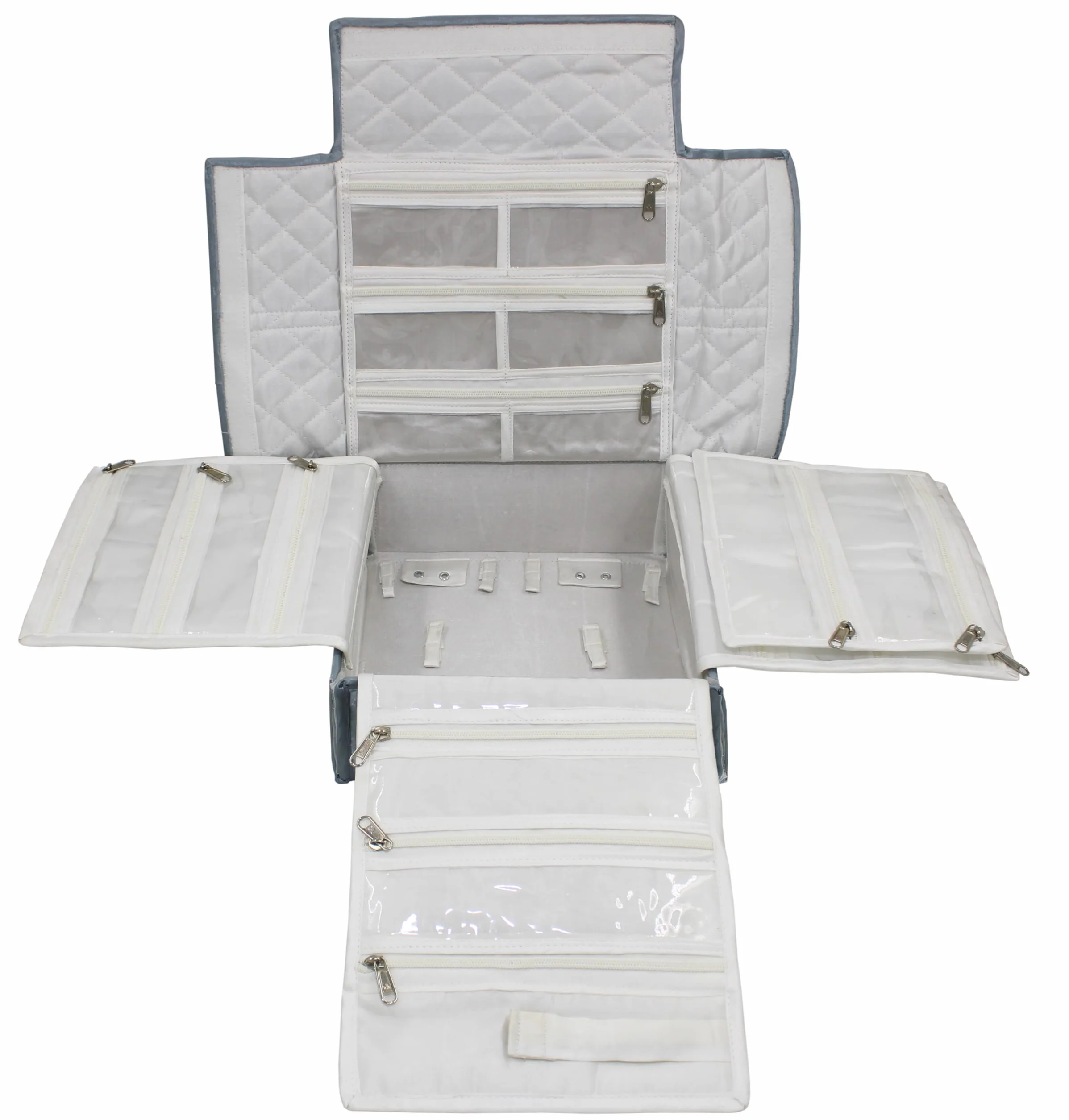 atorakushon Organizador de viaje plegable transparente con cremallera para collares, aretes, anillos, pulseras, color gris