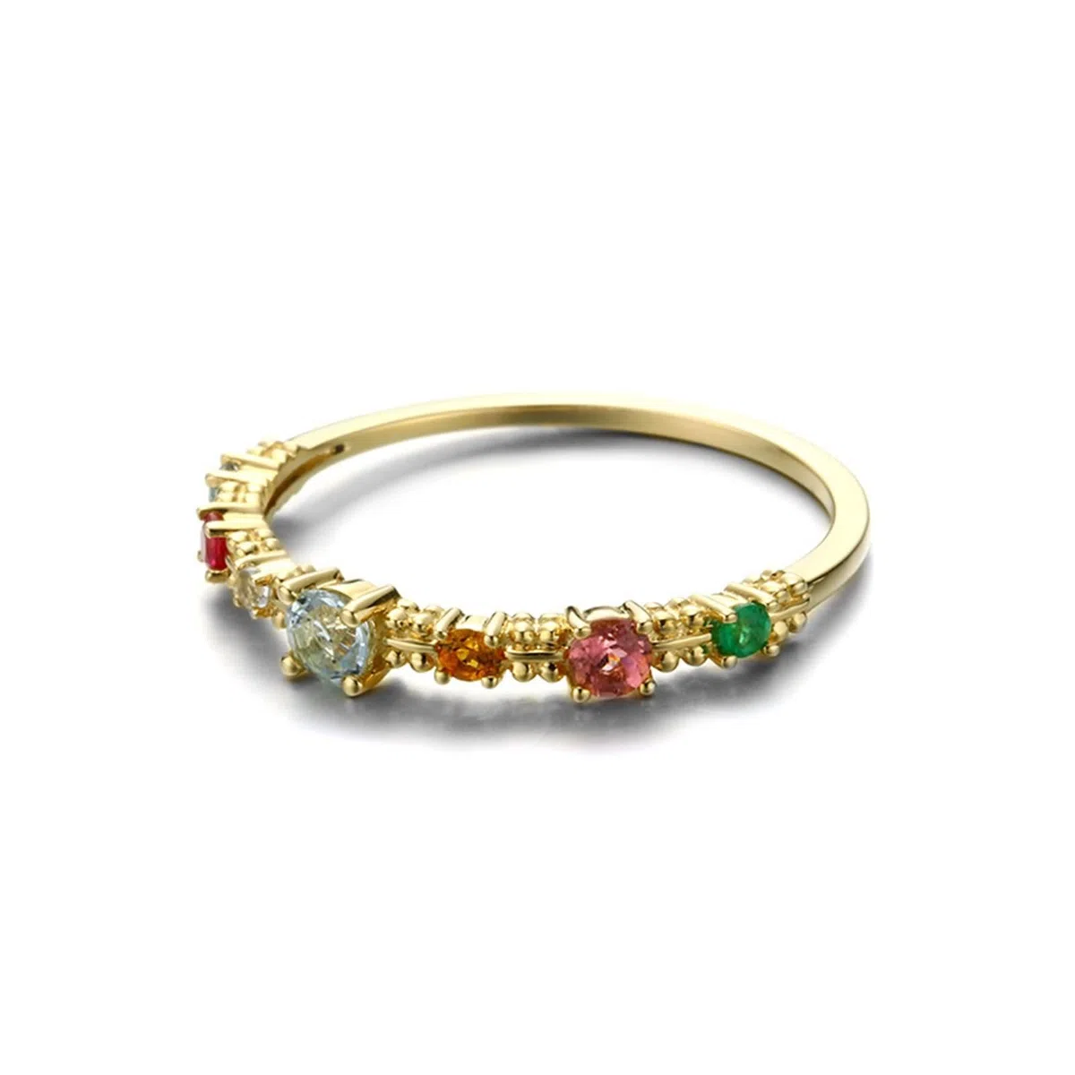 Anillos de Mujer Compromiso de Oro Amarillo 9K/14K/18K, Redondo con Topacio Creado y Circonita Cúbica, Anillo Boda Oro Mujer