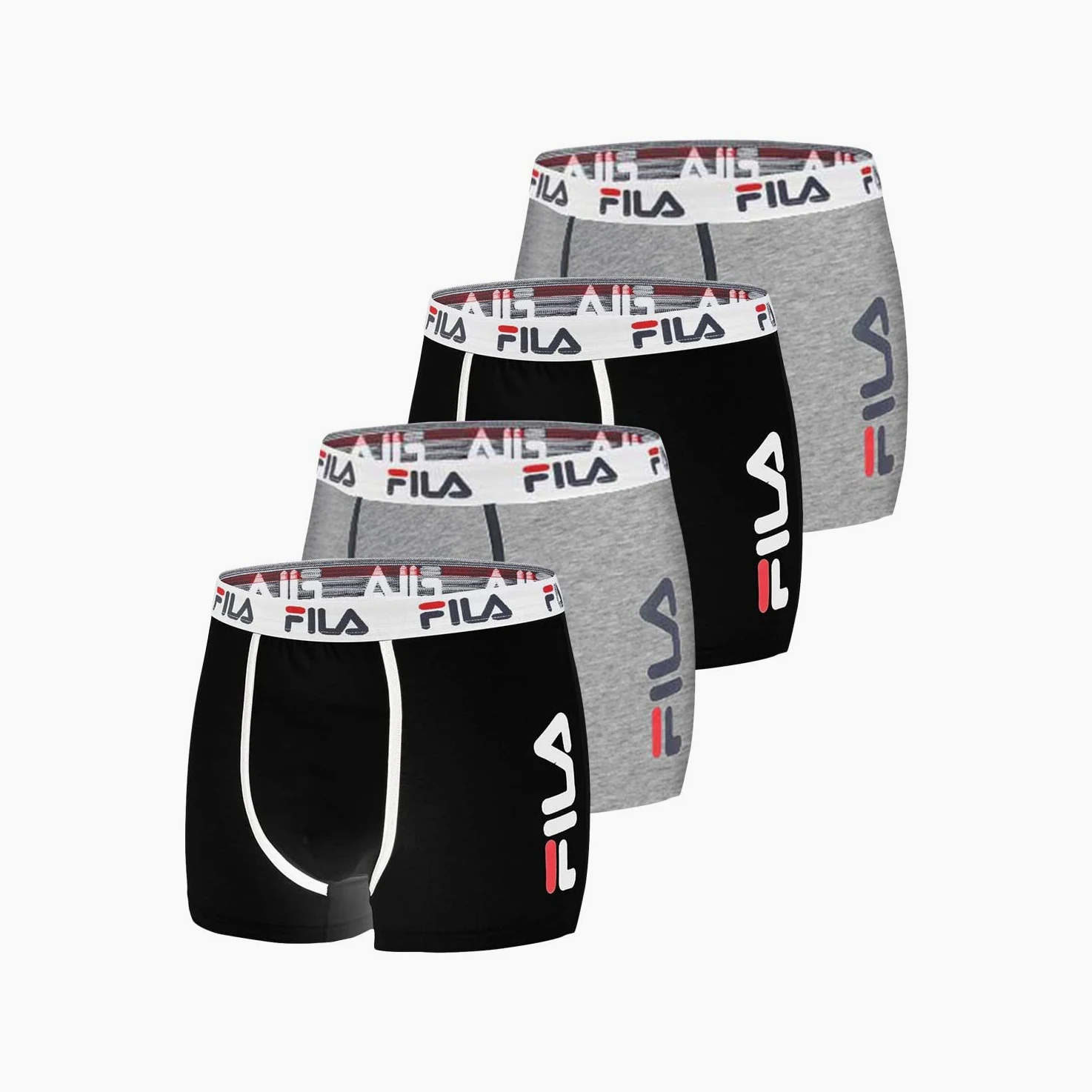 FILA Calzoncillos Hombre Boxer Algodón, Ropa Interior Hombre, Suave, Cinturón Antideslizante (Lote de 4) | Hombre, Corte ajustado, Elástico, Sujeción óptima, Uso diario
