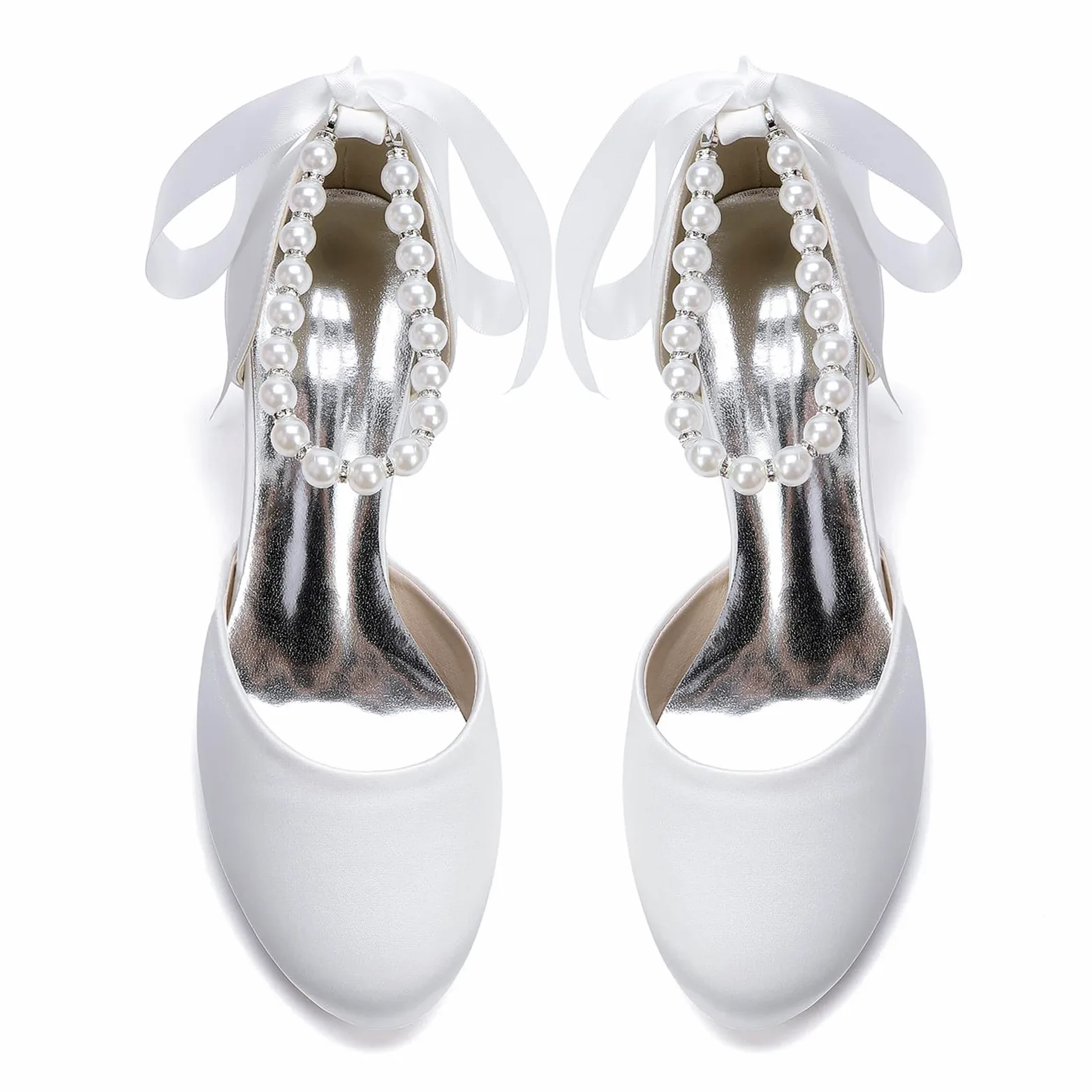 Zapatos Planos de Boda de Perla para Mujer con Punta Redonda Cerrada, cómodos para Vestir de Noche