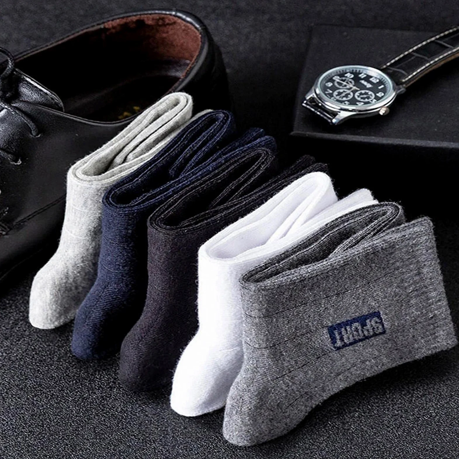 UKKO Calcetines de Hombre 20Pcs = 10Pairs Hombres Calcetines Algodón Transpirable Absorble Absaborete Medio Combillos Medios-10 Black,EUR 38-44
