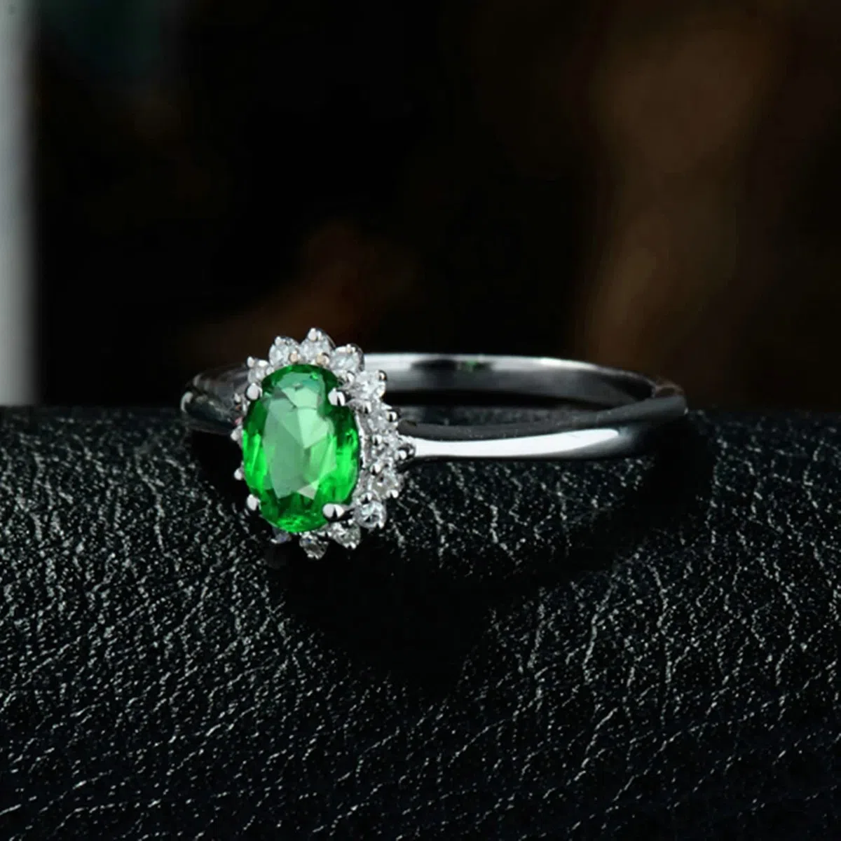 Anillos de Boda Mujer, Alianza Boda Flor de Esmeralda Creada En Laboratorio Ovalado para Esposa Novia Ajuste Cómodo