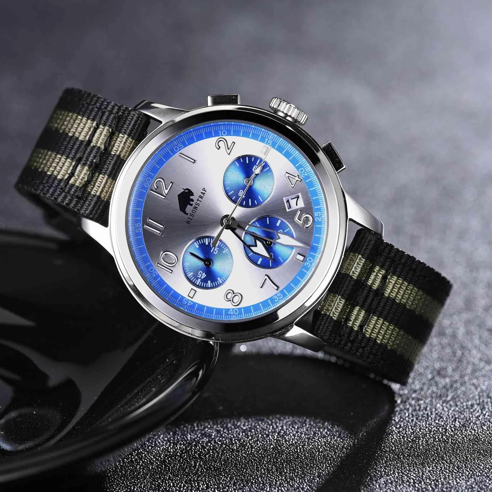 BISONSTRAP Correas de Nailon Militar, Correas de Reloj para Hombres, Liberación Rápida, Hebilla Cepillada, Ancho de Correa 18mm 19mm 20mm 22mm