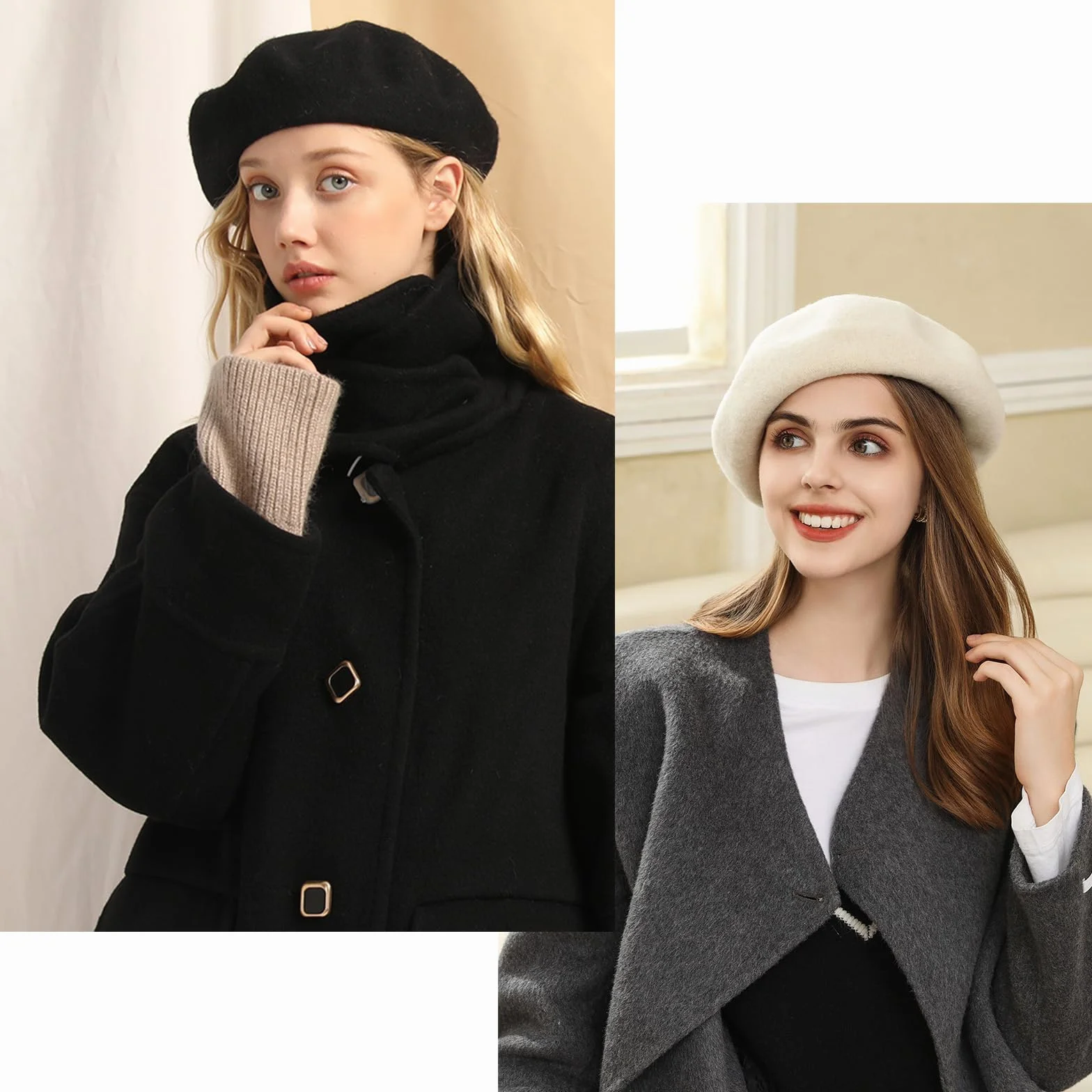 JSTHHTT 3 Piezas Sombrero de Boina Francés, Clásica Lana Gorro para Mujeres, Invierno Artista Cálido Moderno Pintor Sombrero Otoño Redondo Vintage
