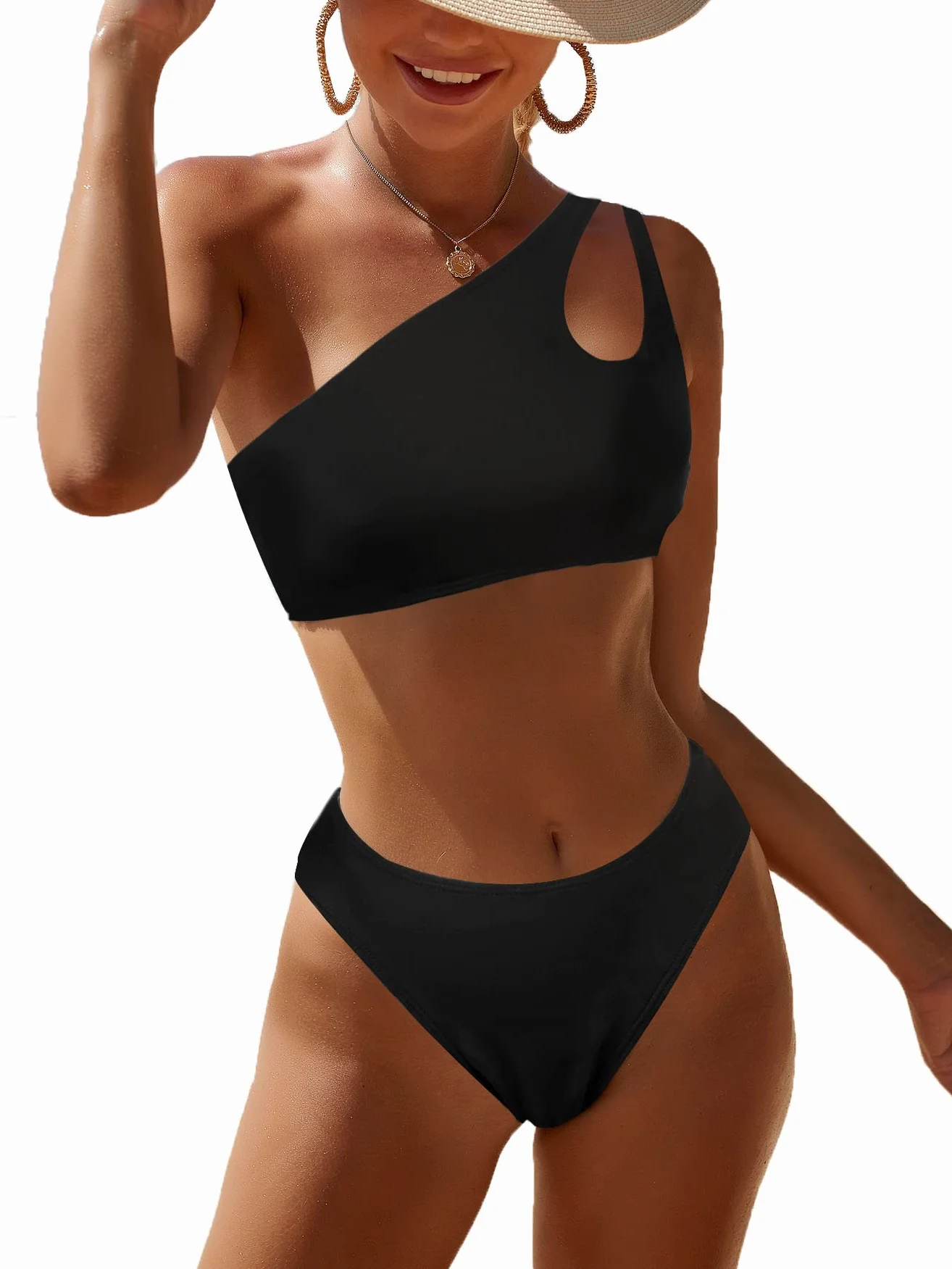 JFAN Traje de Baño Mujer Bikini Un Hombro Ahuecados Bañador Dos Piezas