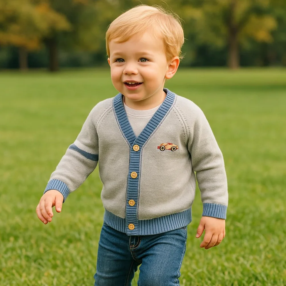 Chaqueta de manga larga para niños (cuello en pico) para niños pequeños con botones de punto para otoño e invierno