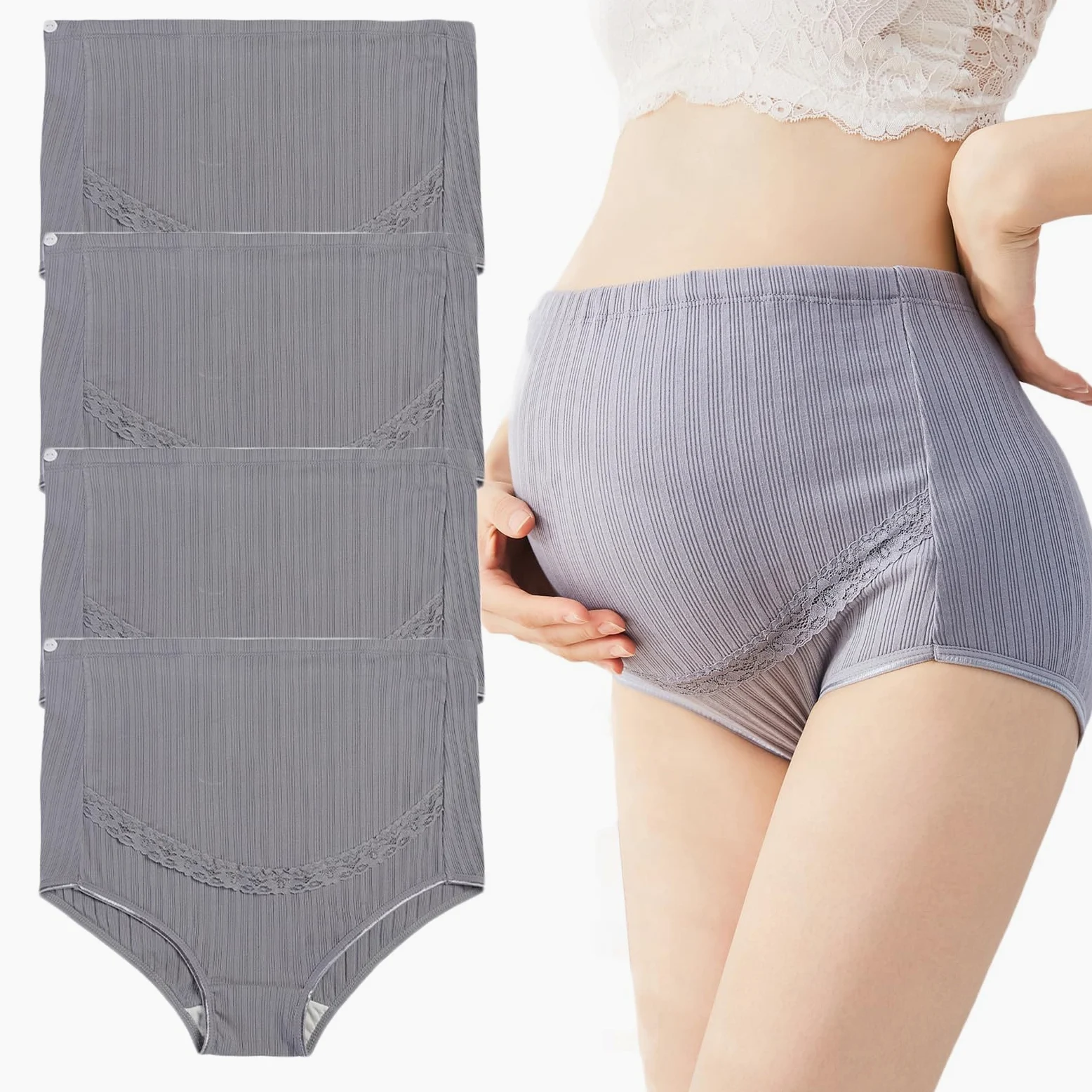 Bragas de algodón sin costuras ajustables de cintura alta para maternidad