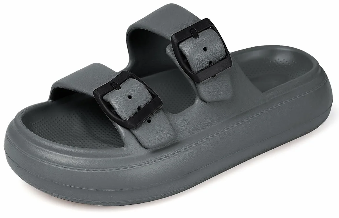 Gaatpot Zapatilla de Baño Niños Niña Chanclas Zapatos de Playa y Piscina Ajustable Doble Hebilla Sandalias Antideslizantes Gris 33/34 EU