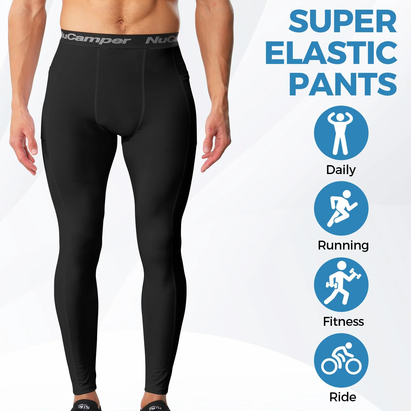 NuCamper Pantalones de Compresión para Hombre con Bolsillo Mallas Deportivos Secado Rápido Leggings Baselayer Tights para Correr Entrenamiento