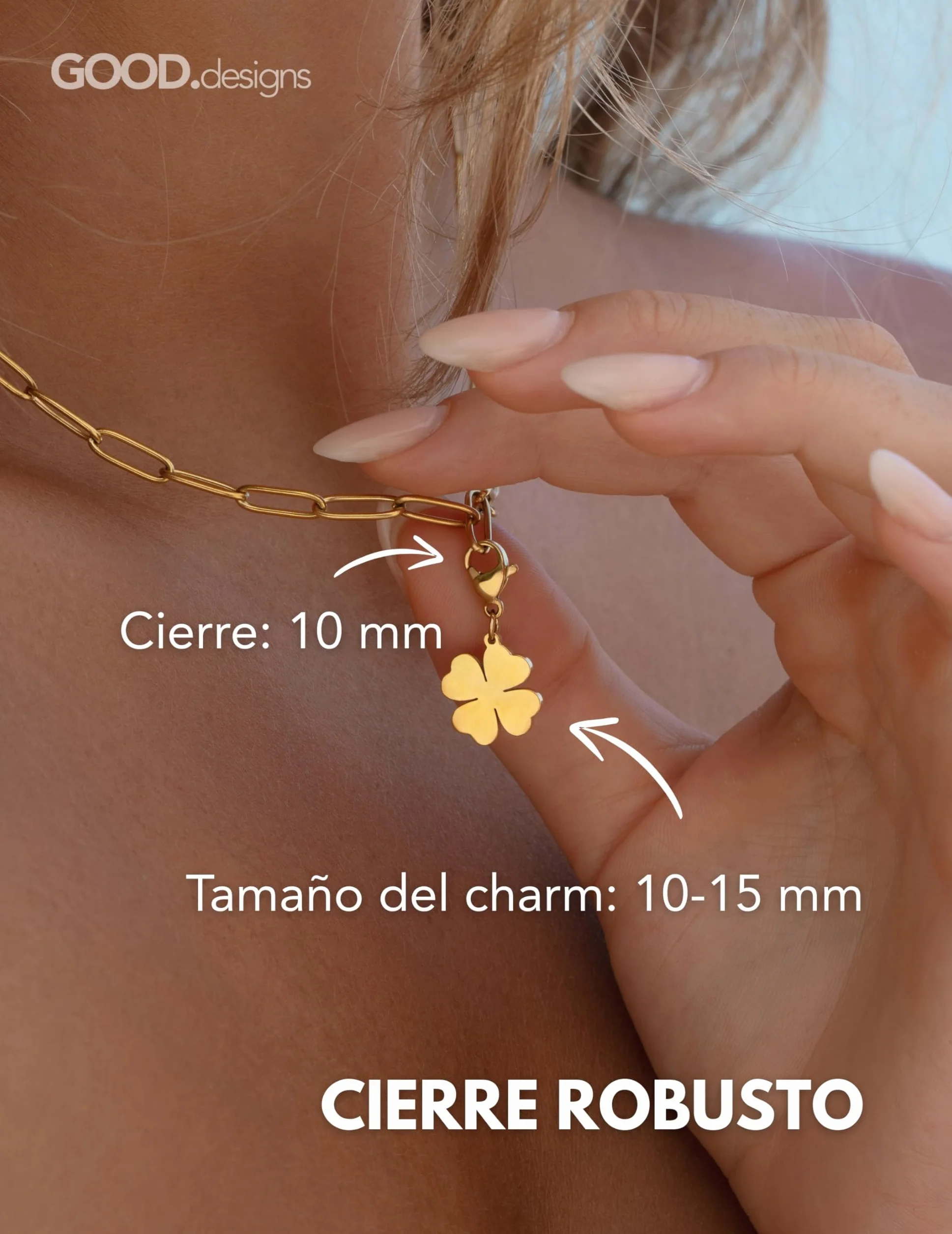 GD GOOD.designs Charms colgante con cierre de mosquetón | Colgante para collar de acero inoxidable 316L | Charm para pulsera tipo charm en oro 18K | Resistente al agua e hipoalergénico