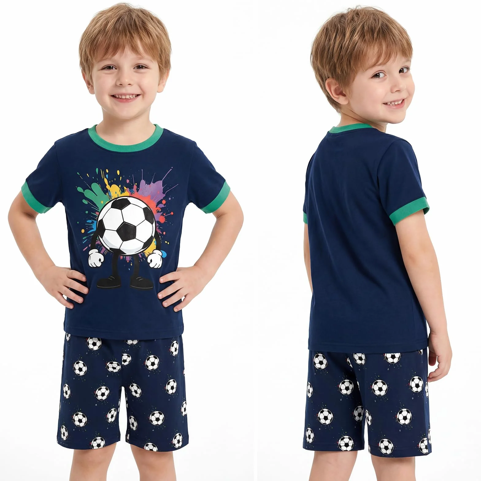 JinBei Pijamas Corto Algodón Infantil 2 Piezas Conjunto Manga Corta para Niños 2-8 Años