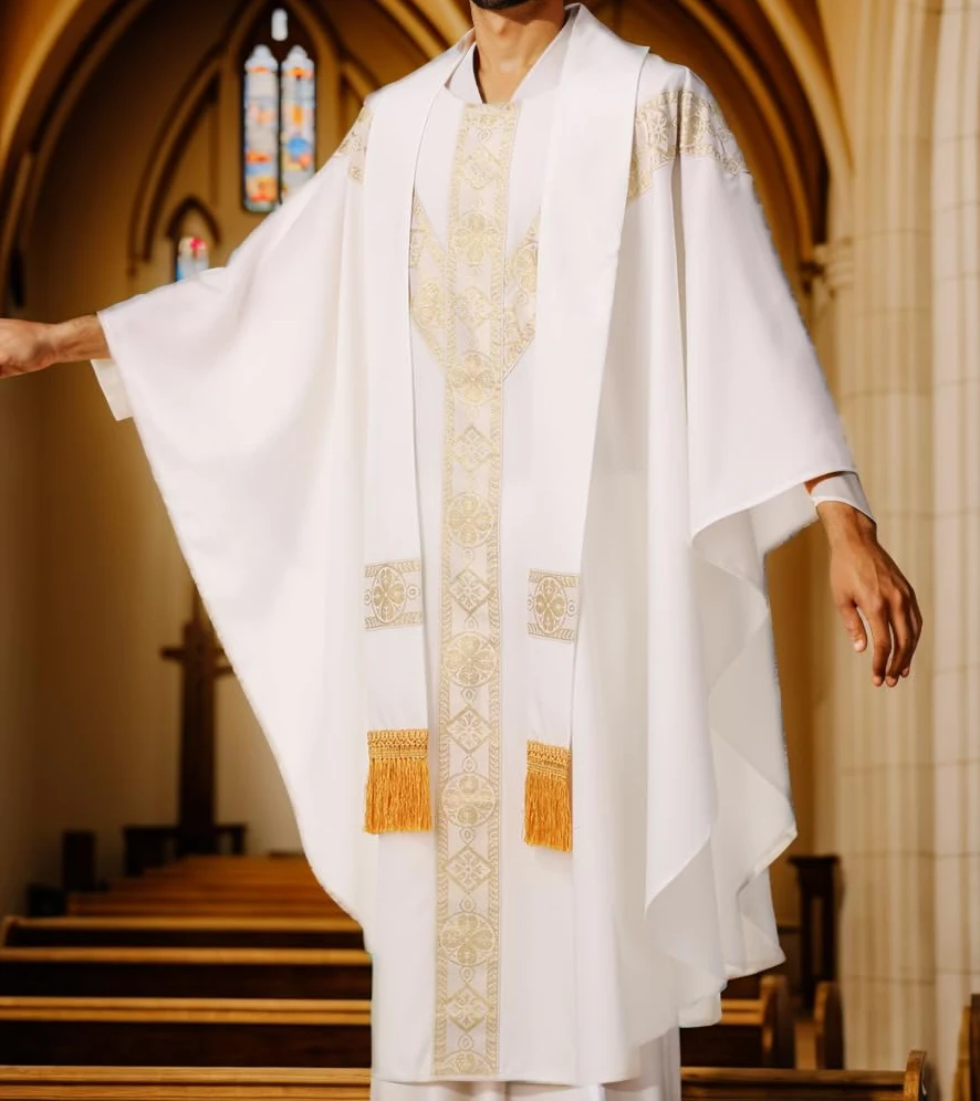 CAMDOM Túnica de vestidura de iglesia de sacerdote católico, Rosado, talla única