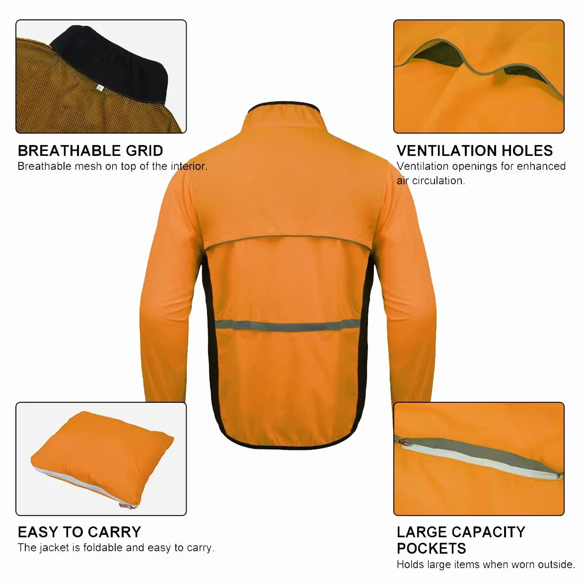 Chaqueta Cortavientos Ciclismo Hombre Montañismo Reflectante Transpirable Protección UV Manga Larga Correr Resistente Al Viento Y al Agua