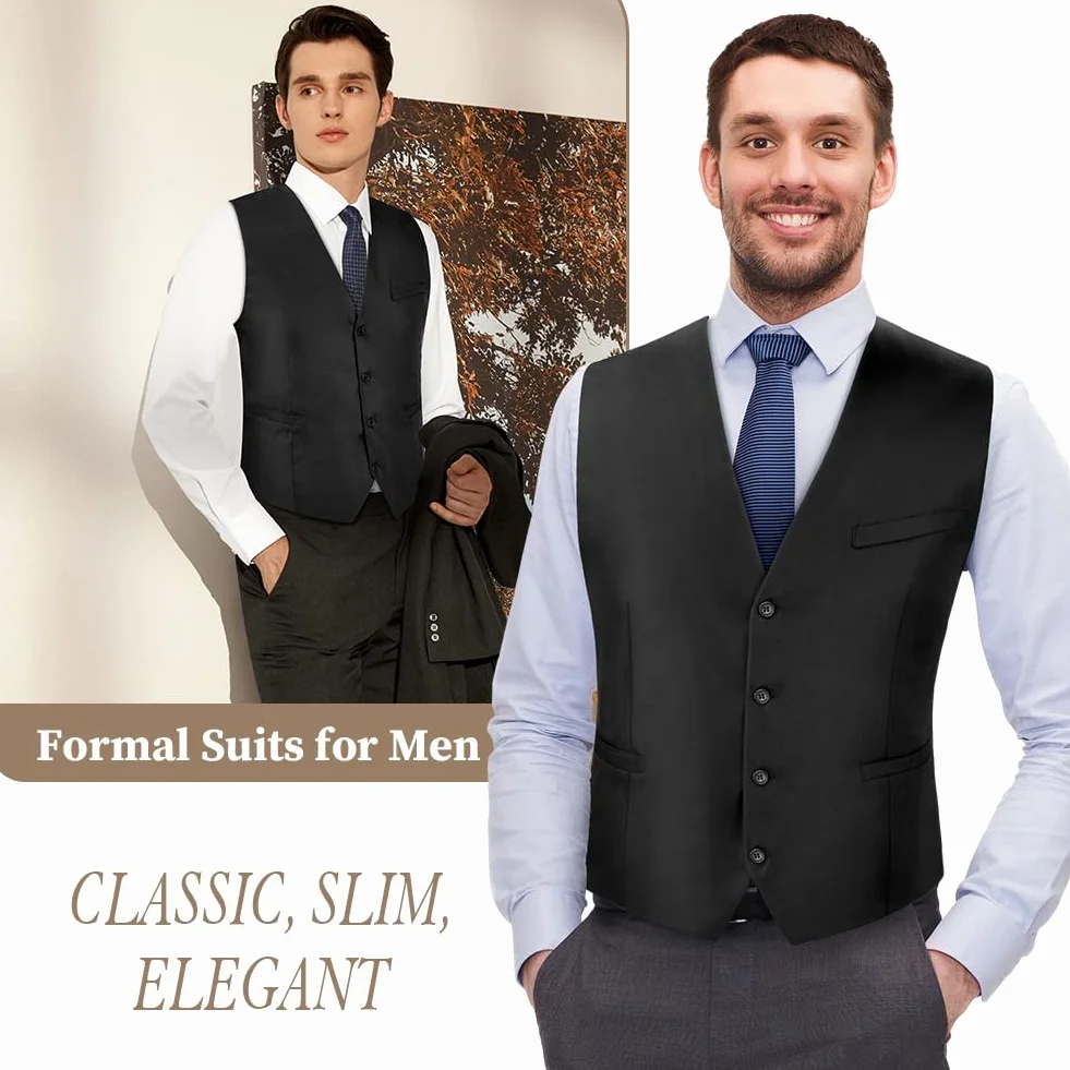 Chaleco Formal Hombres Negro con Bolsillo Traje Elegante Boda Fiesta
