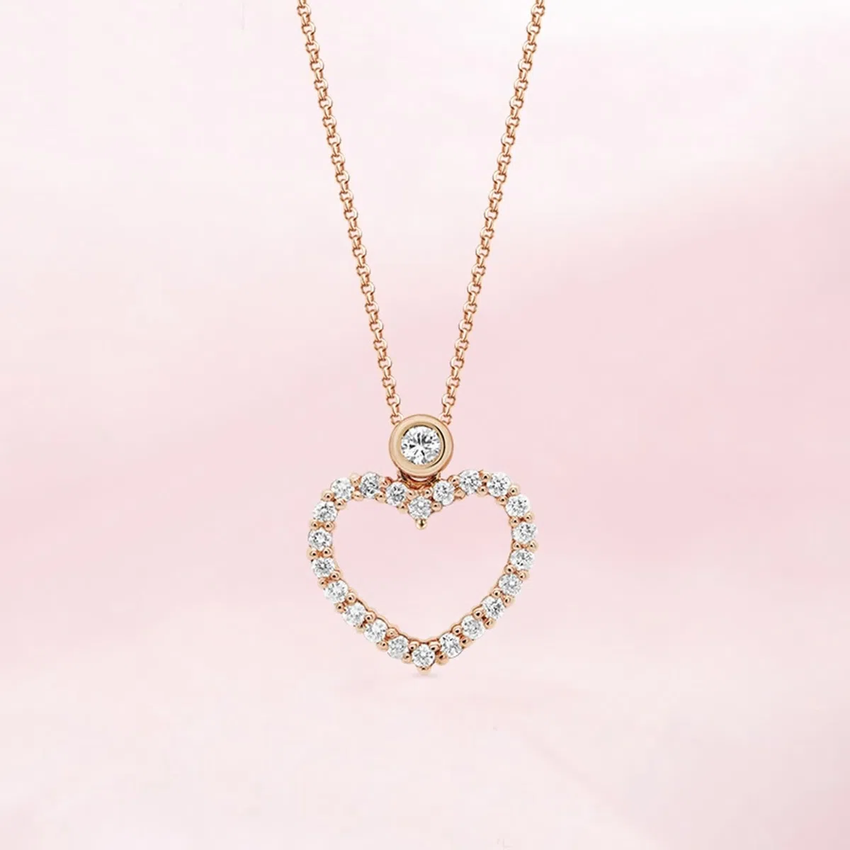 Cadena para mujer con colgante de corazón, cadena de diamante auténtico, 9 K/14 K/18 K, oro rosa, moda clásica