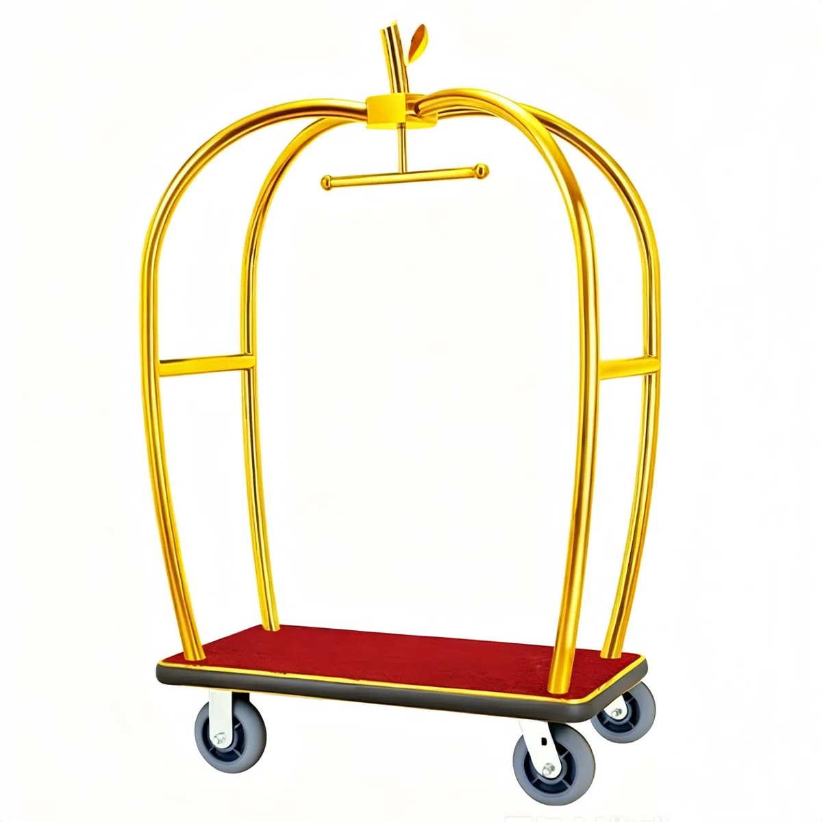 Carrito de Equipaje, Carrito de Servicio de Hotel, Ruedas de Goma de 6 Pulgadas, Dorado, Acero Inoxidable, Apto para Lugares comerciales como hoteles, Apartamentos, Resorts, etc.