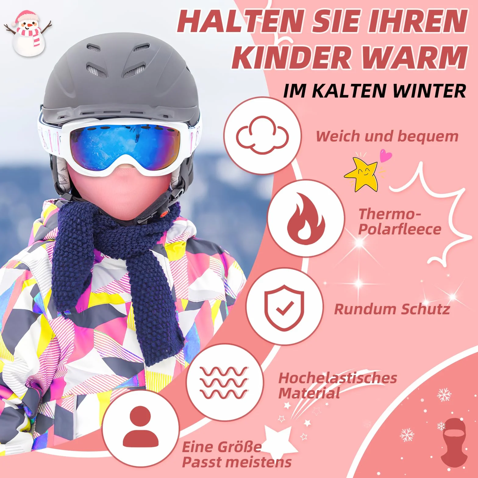 ICOCOPRO Pasamontañas de invierno para niños, cálido, a prueba de viento, máscara de esquí