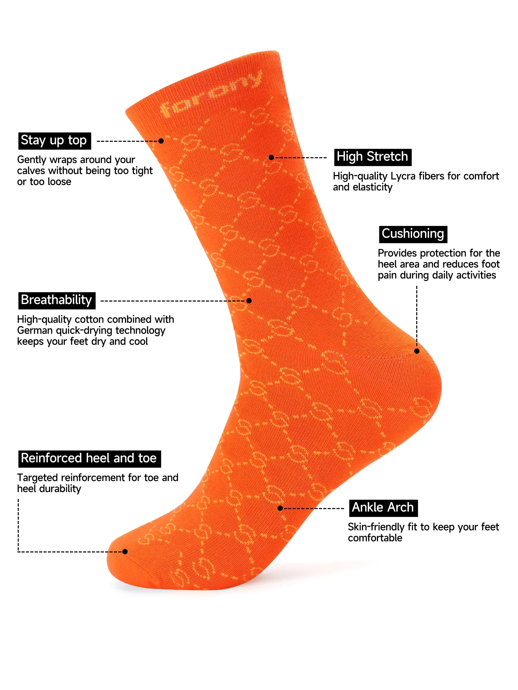 Forony Calcetines de vestir para hombre, algodón peinado, antiolor, secado rápido, humedad Wikcing, talla 8-13