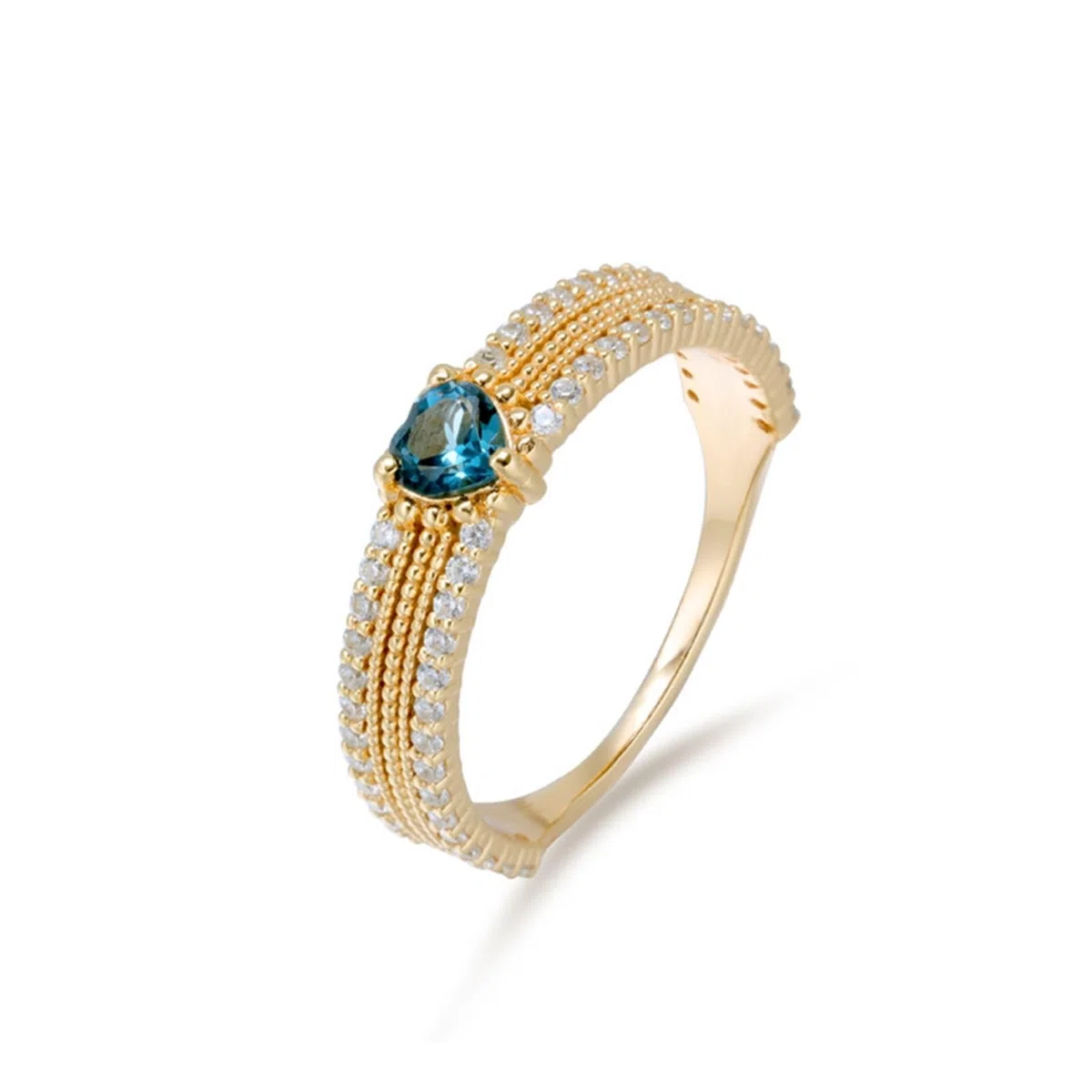 Alianzas Au 375/585/750 Oro con Corazón Azul Topacio Eterno Anillo de Boda