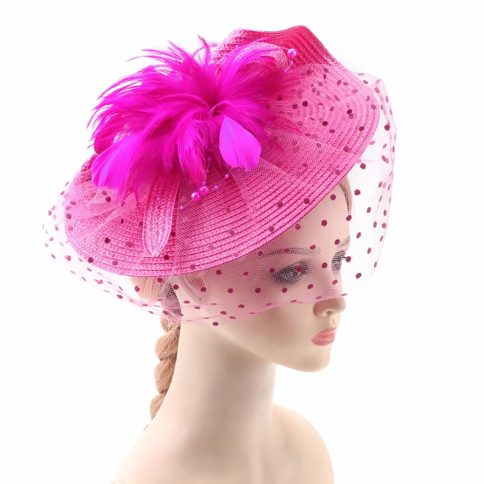DRESHOW Fascinators Sombrero de Mujer Flor de Malla de Plumas Fascinator Boda Cocktail Tea Party Sombreros Tocados para Niñas y Mujeres