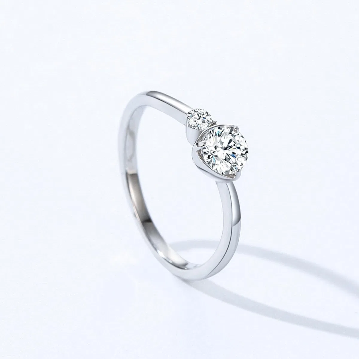 Anillo de oro para mujer, oro blanco, alianzas solitarias con diamante cultivado en laboratorio de 0,5 quilates, anillo de boda de oro real para mujer
