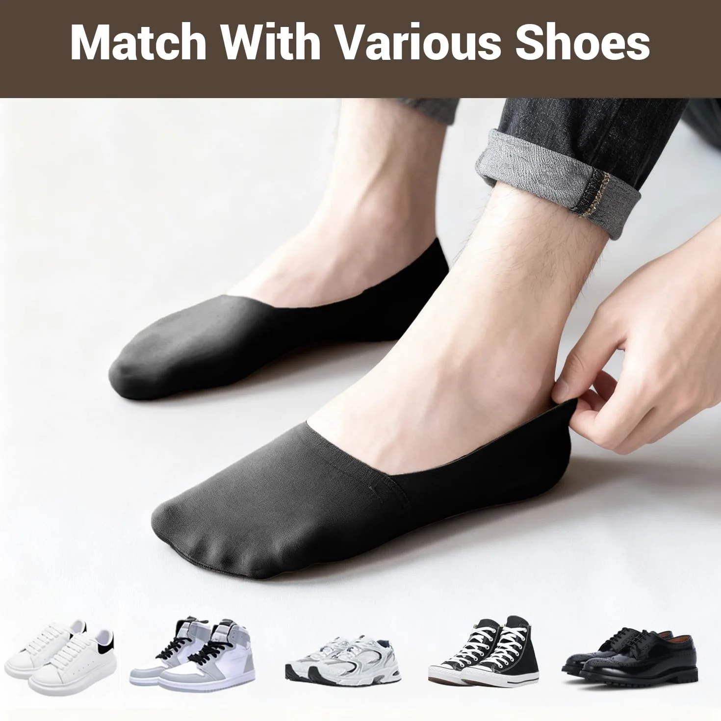 6 Pares de Calcetines Invisibles para Hombre, Ligeros y de Corte Bajo, Antideslizantes para Mocasines, Zapatillas, Zapatos de Cuero, Nude y Negro