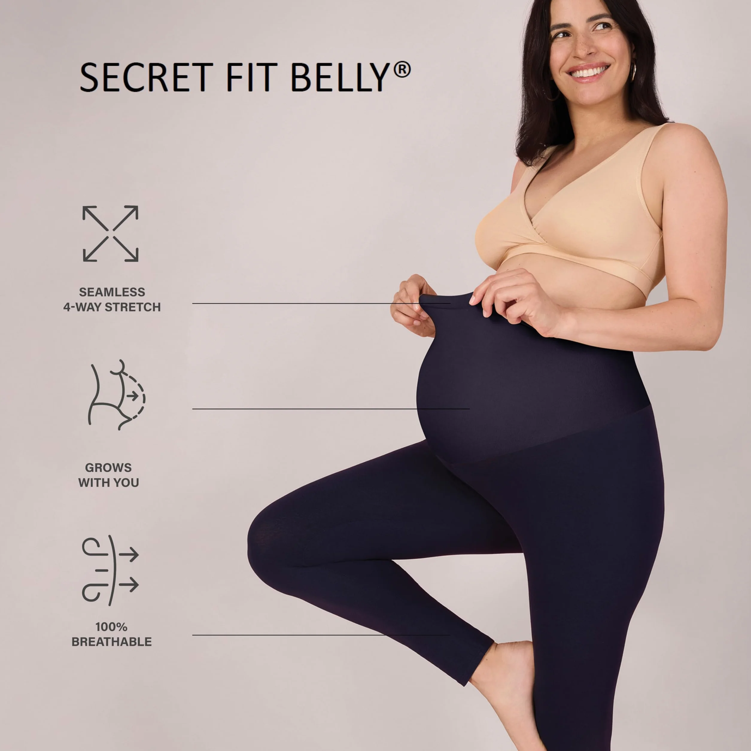 Motherhood Maternity Essential Stretch Full Length Secret Fit Over The Belly Pregnancy Legging - Leggings Mujer