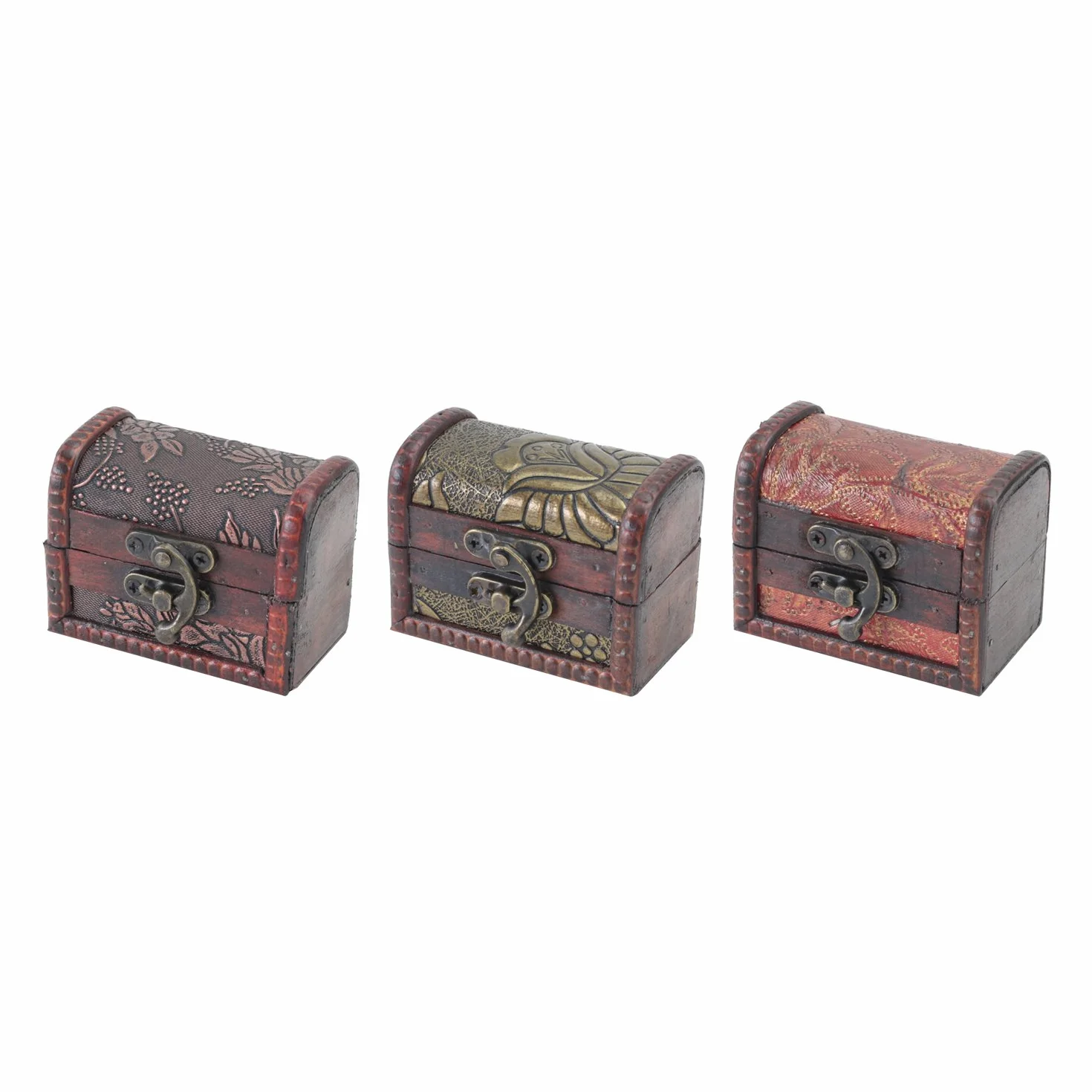 HMF Joyero de madera pequeño cofre del tesoro cierre vintage decorativo 8 x 5 x 6 cm Set de 3