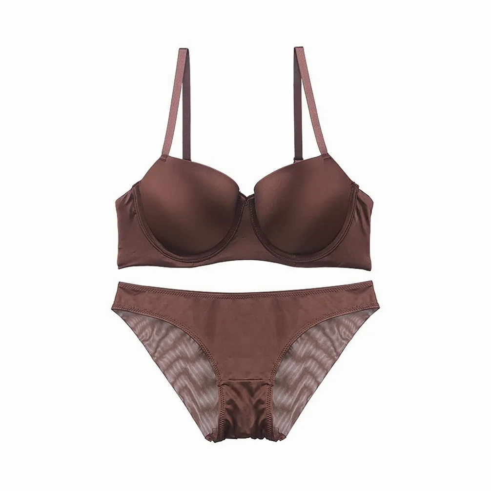 Sujetador y Bragas Sexy sin Costuras Conjunto Lencería Sólido Push Up Ropa Interior Mujeres con Aros