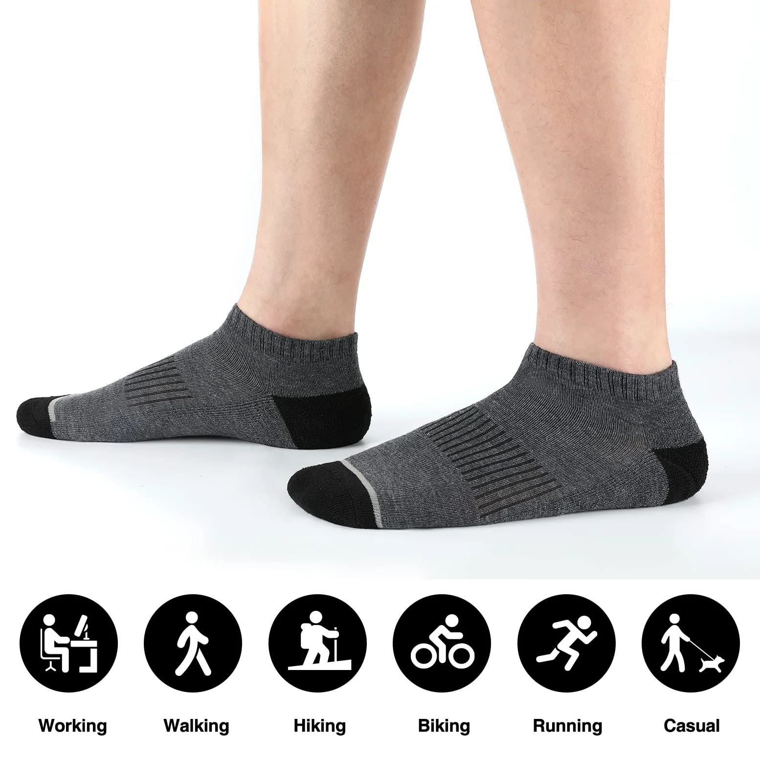 COOVAN Paquete de 10 calcetines de corte bajo para hombre, con cojín atlético, calcetines casuales