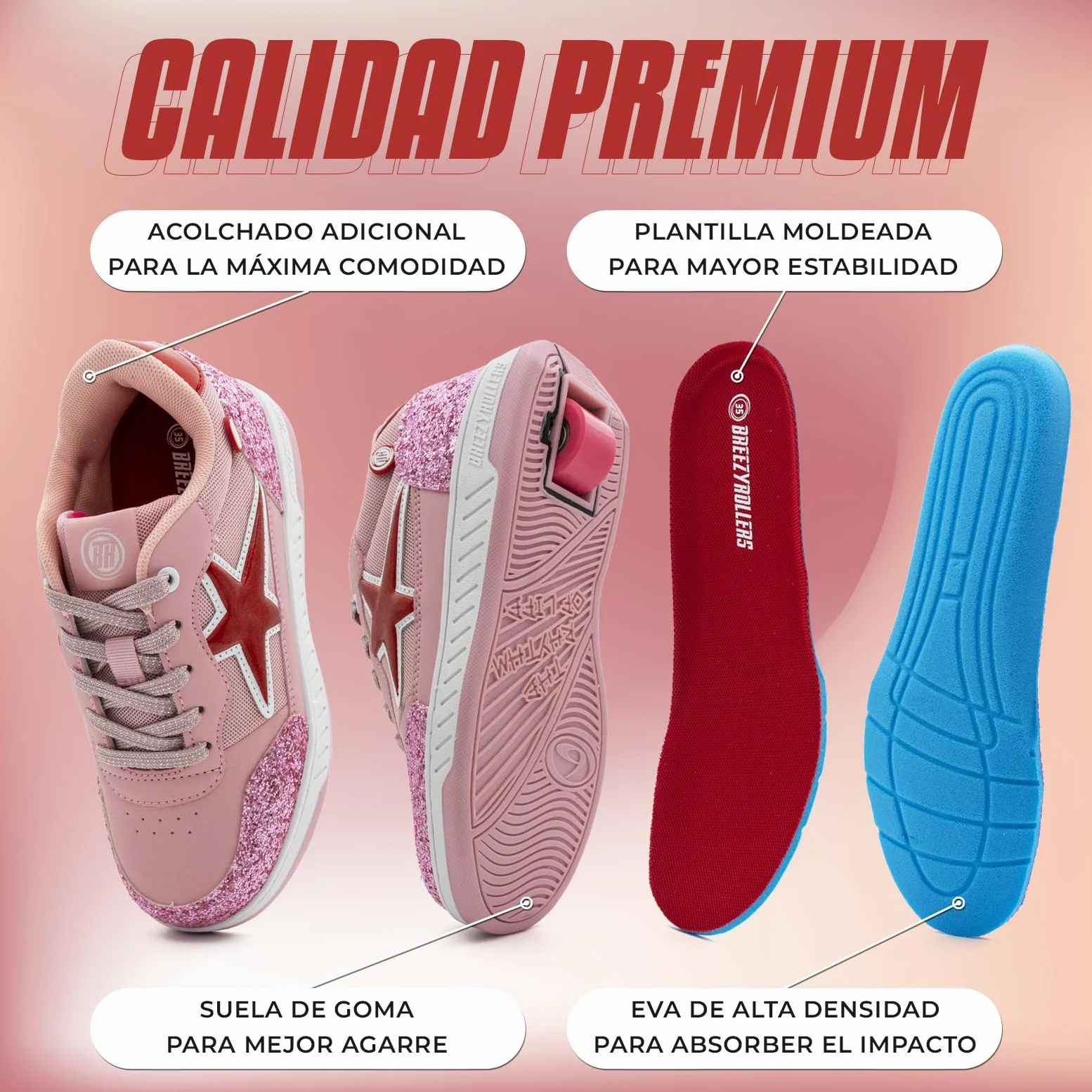 BREEZY ROLLERS Zapatos con Ruedas para Niños | Zapatillas-Patines Infantiles | De Zapatos Callejeros a Patines en Segundos | Sistema de Clic Patentado | Zapatillas con Ruedas para Niñas y Niños